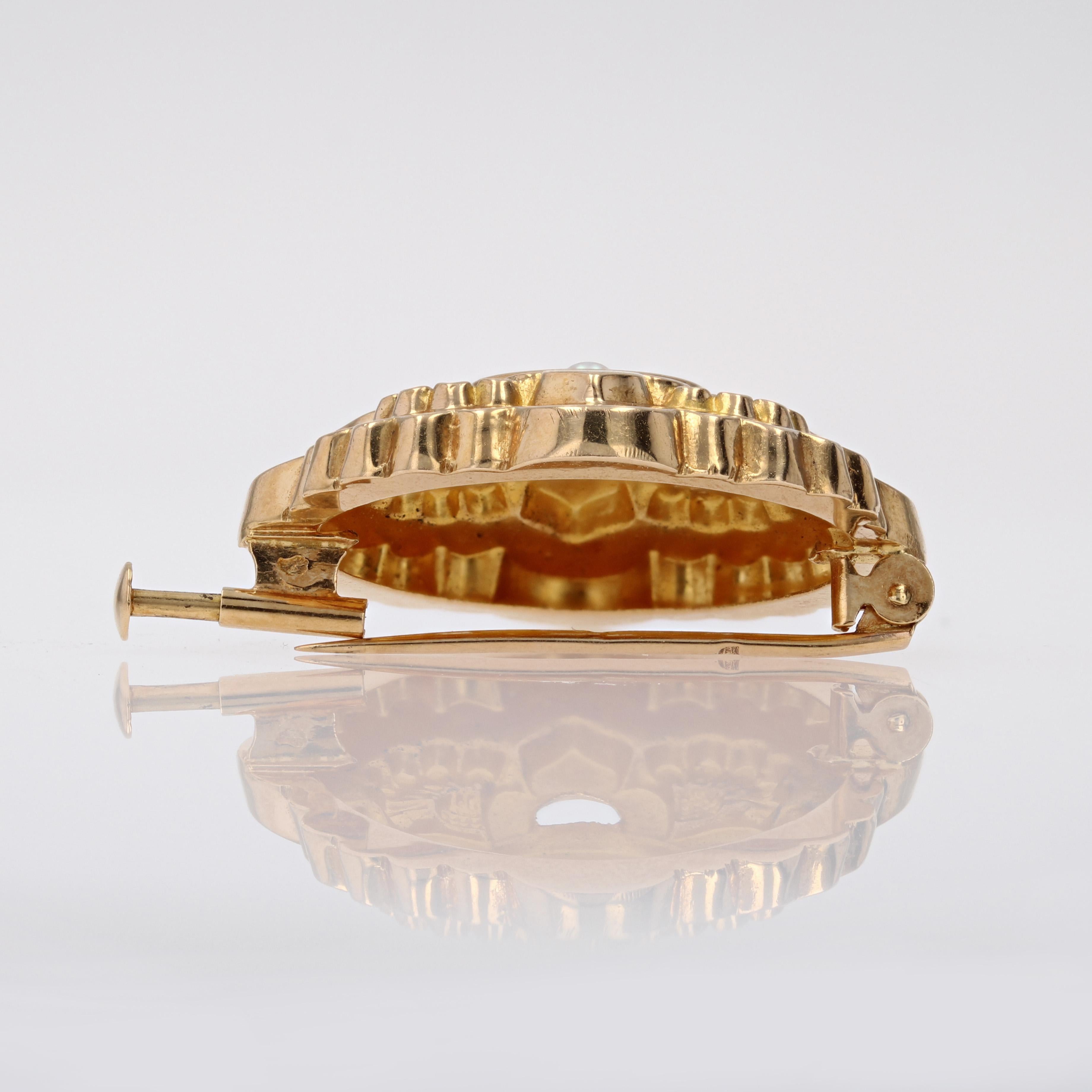 Broche collier français du 20ème siècle en or jaune 18 carats et perles de culture en vente 1