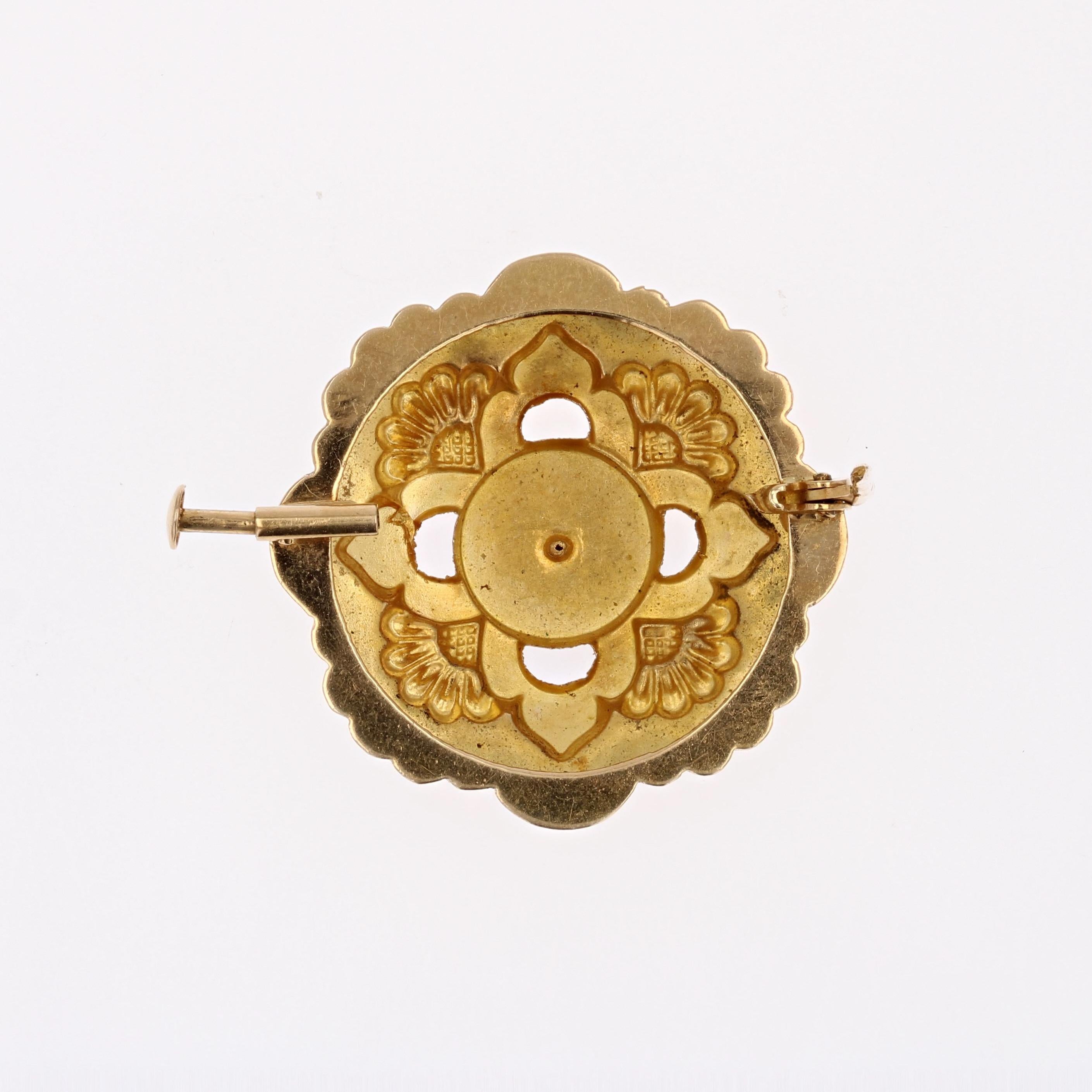 Broche collier français du 20ème siècle en or jaune 18 carats et perles de culture en vente 2