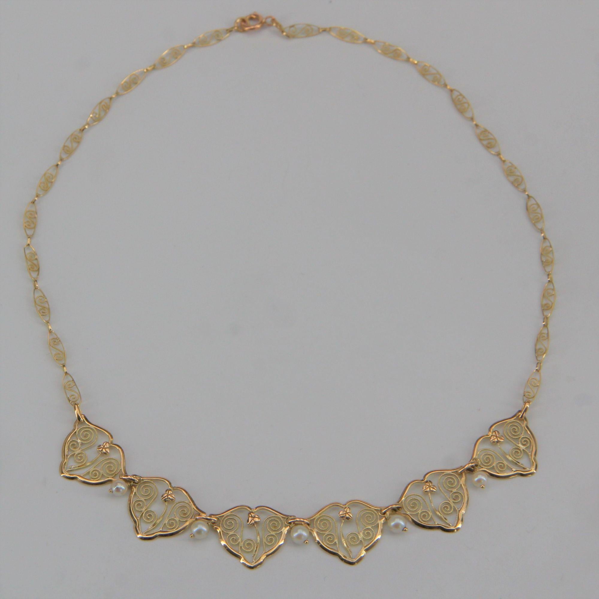 French 20th Century Cultured Pearl 18 Karat Yellow Gold Drapery Necklace In Good Condition For Sale In Poitiers, FR