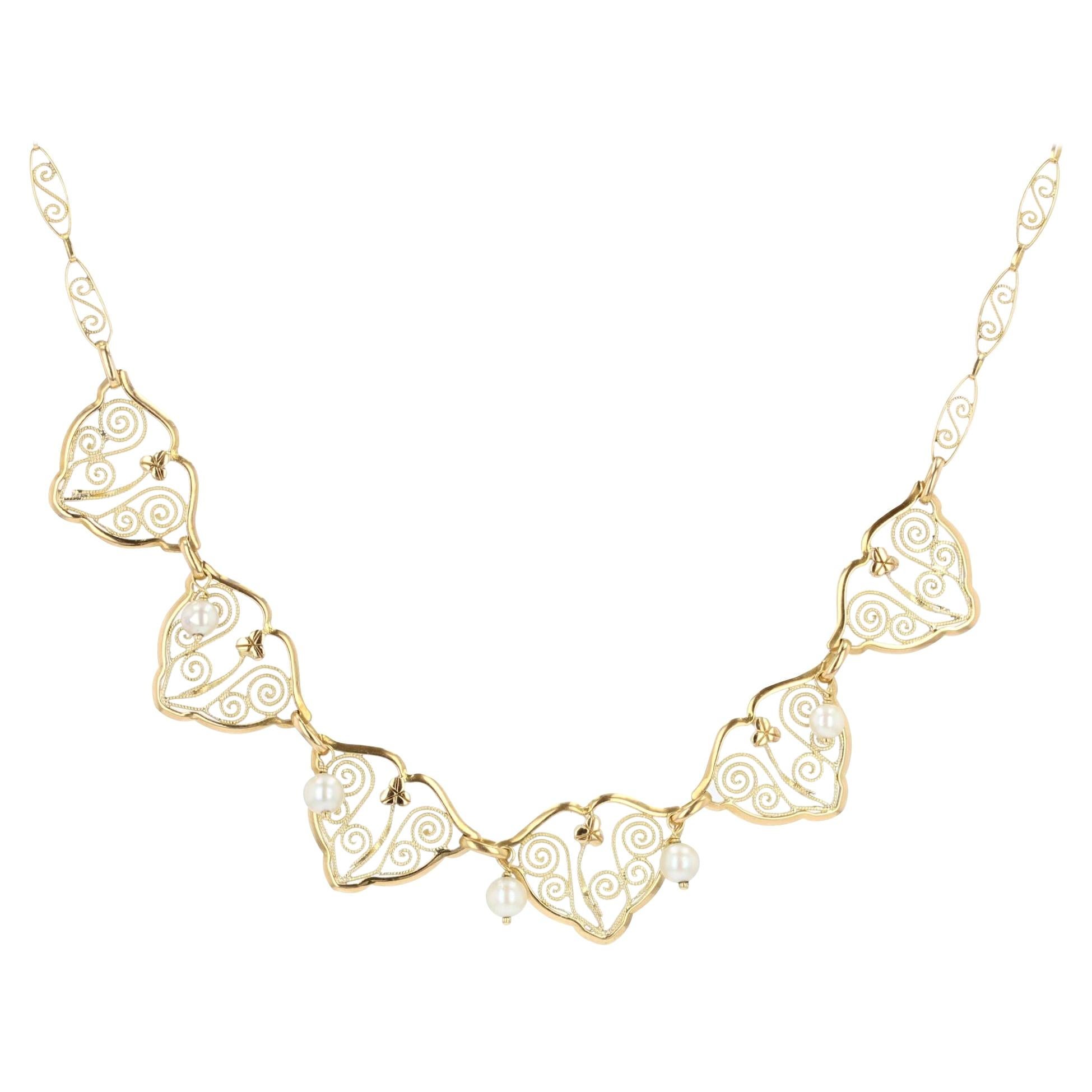 Collier drapé en or jaune 18 carats avec perles de culture françaises du XXe siècle