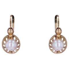 Boucles d'oreilles en or jaune 18 carats avec perles de culture françaises du 20ème siècle