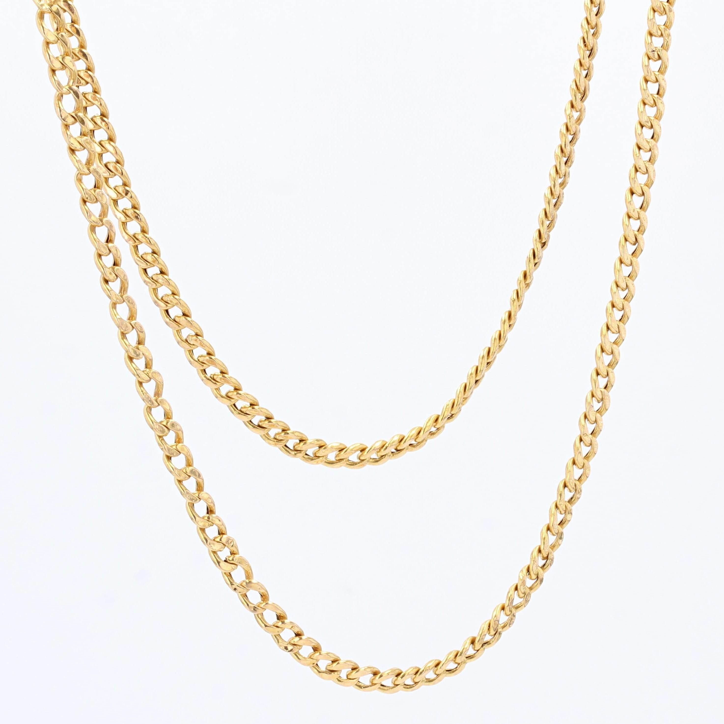 French 20th Century Curb Mesh 18 Karat Yellow Gold Long Necklace In Good Condition In Poitiers, FR