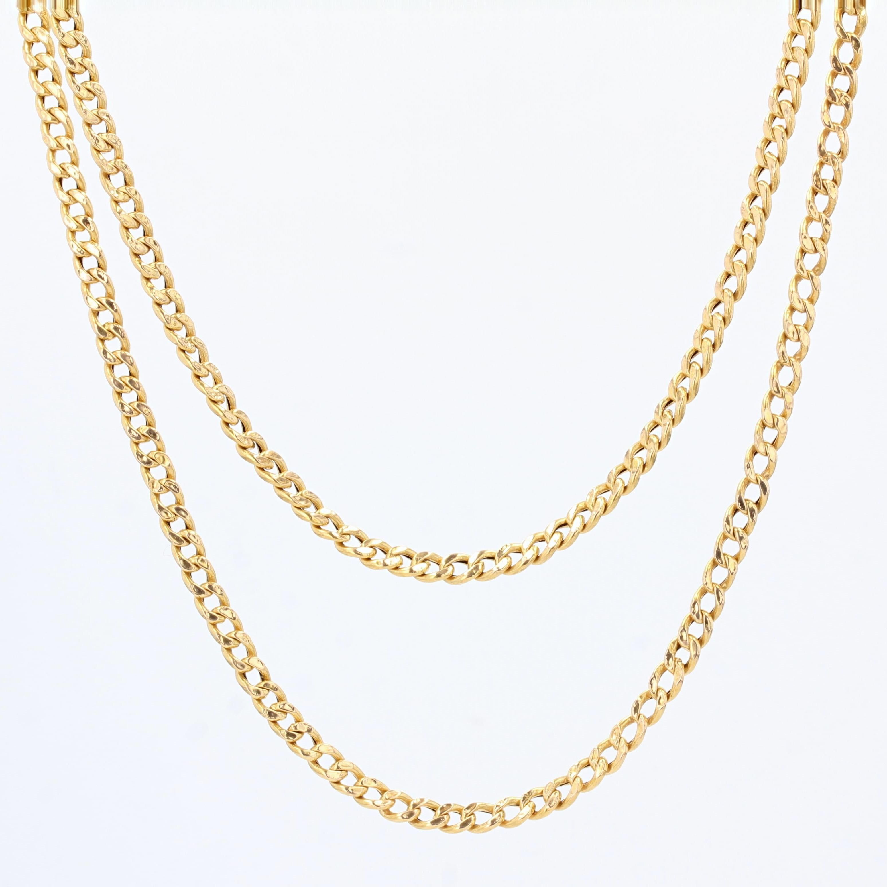 French 20th Century Curb Mesh 18 Karat Yellow Gold Long Necklace 3