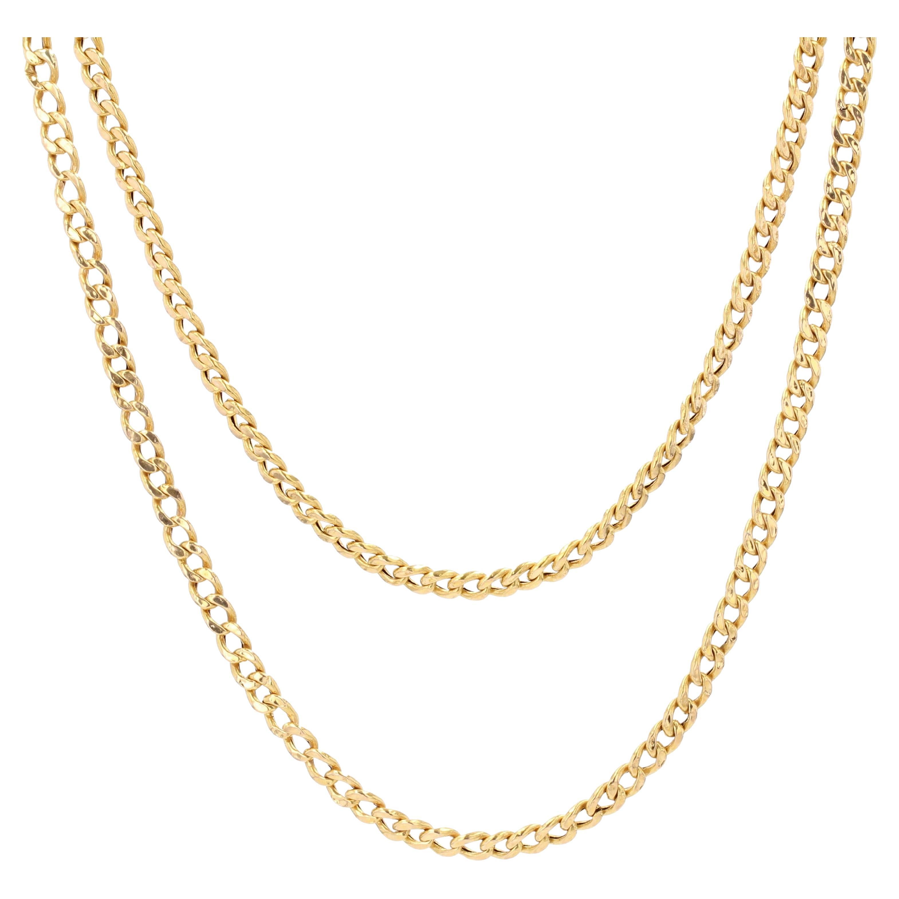 French 20th Century Curb Mesh 18 Karat Yellow Gold Long Necklace