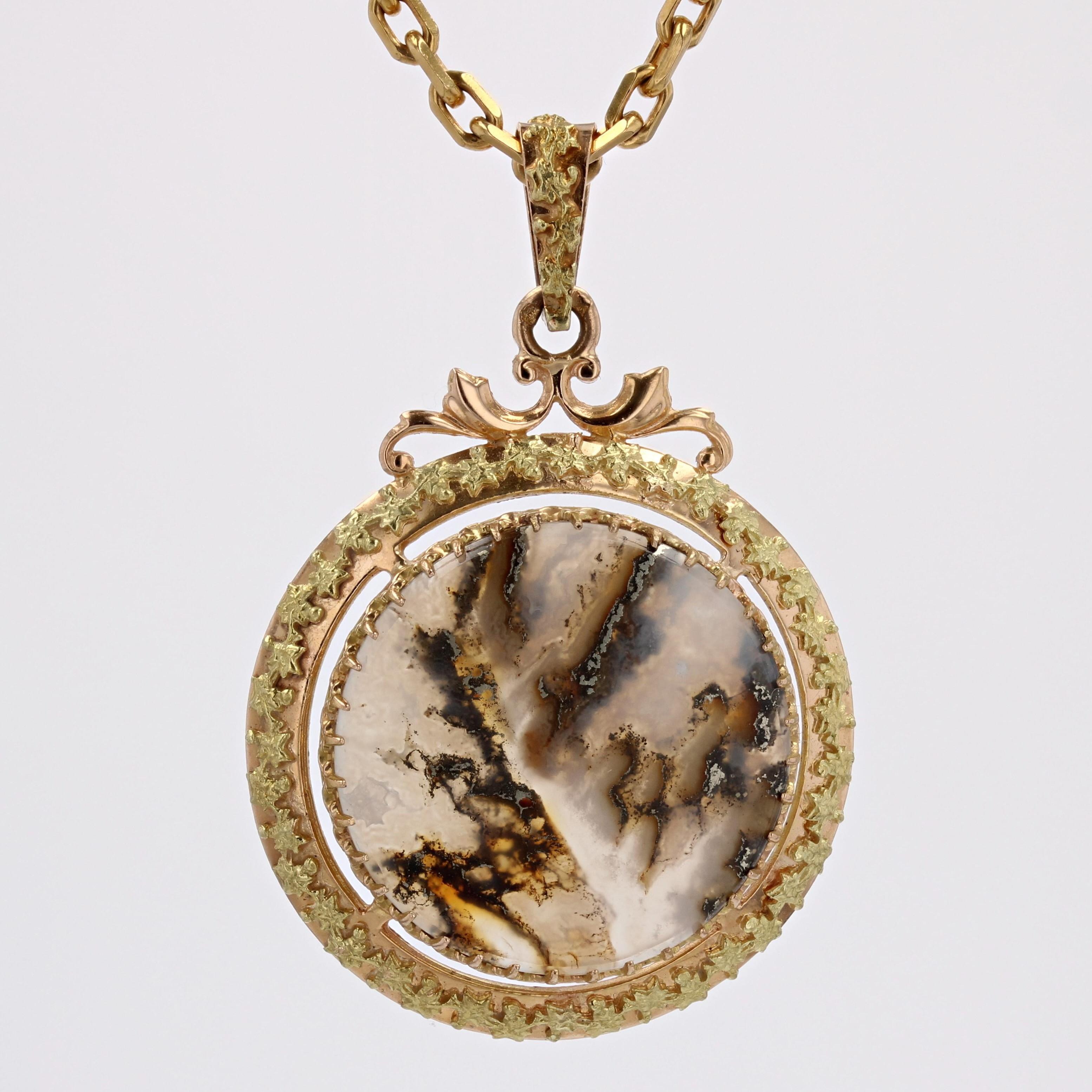 French 20th Century Dendritic Agate 18 Karat Rose Green Gold Pendant For Sale 6