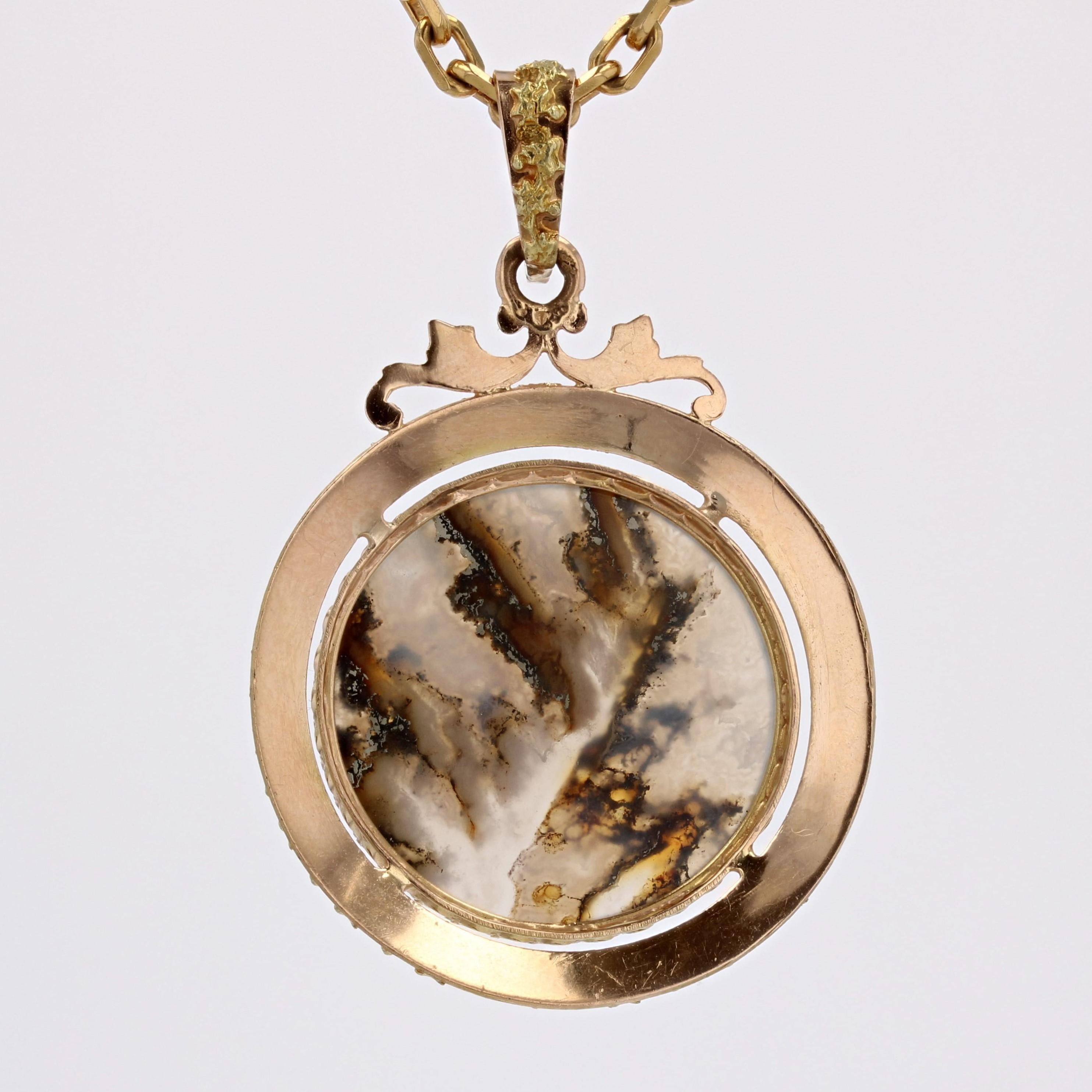 Women's French 20th Century Dendritic Agate 18 Karat Rose Green Gold Pendant For Sale