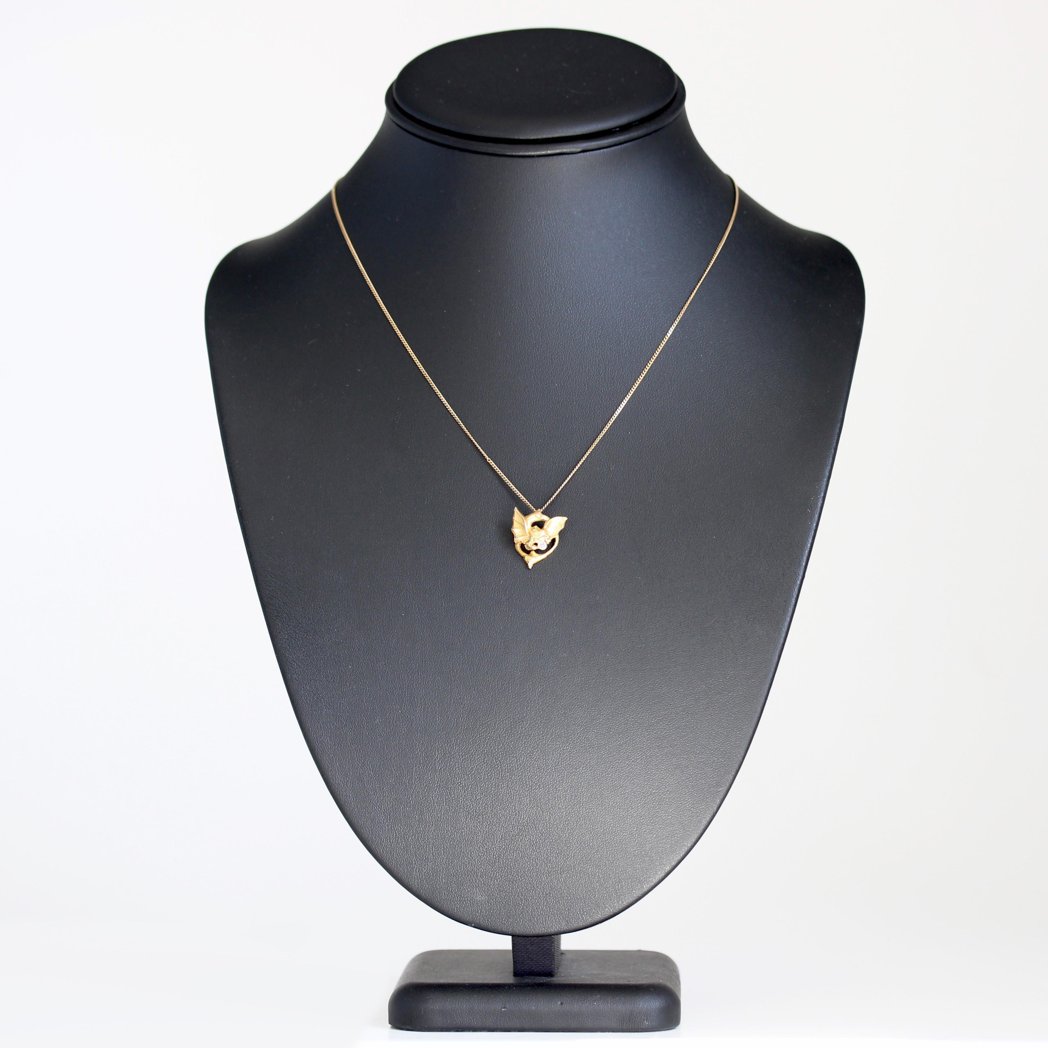 French 20th Century Diamond 18 Karat Yellow Gold Chimera Pendant Chain Necklace For Sale 4
