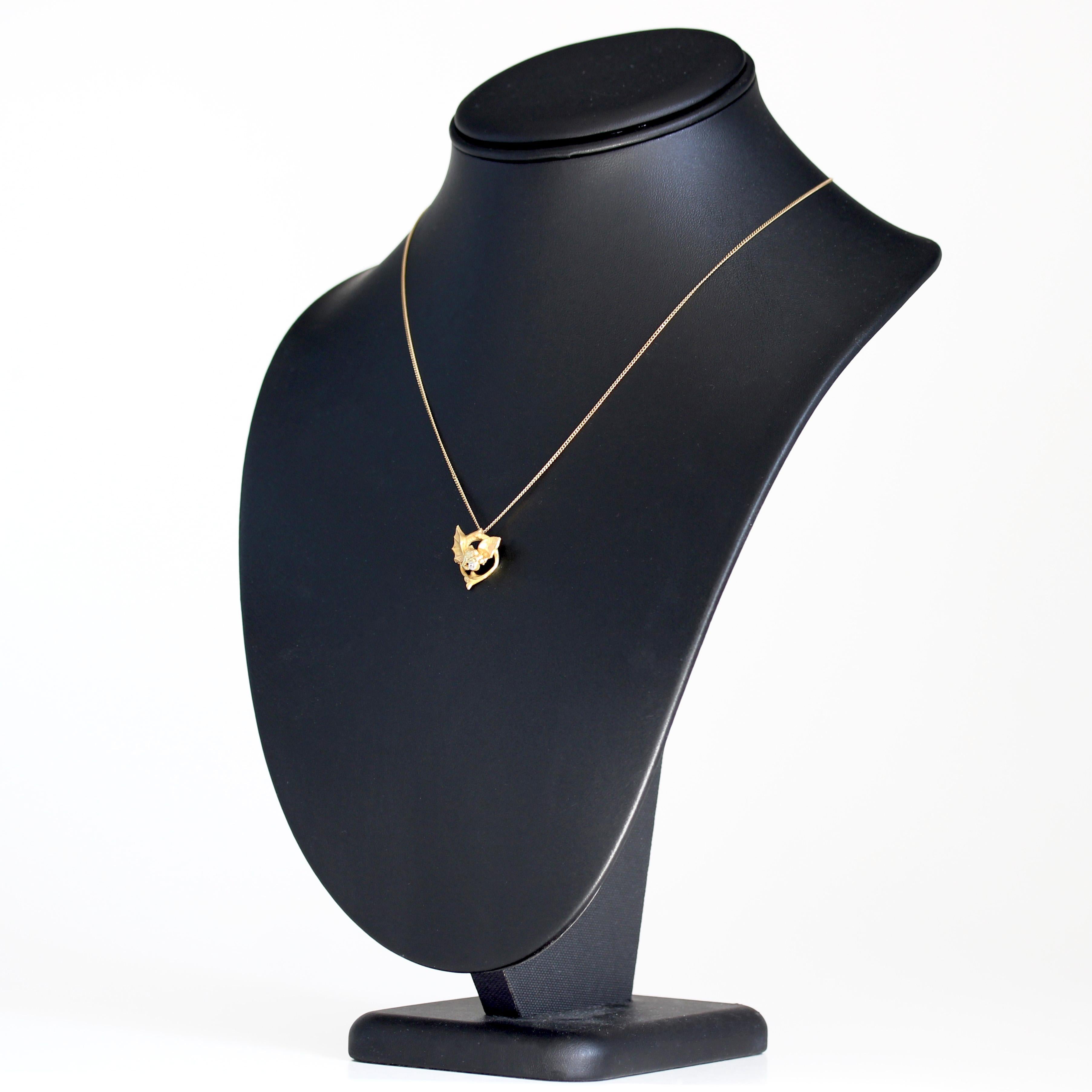 French 20th Century Diamond 18 Karat Yellow Gold Chimera Pendant Chain Necklace For Sale 5