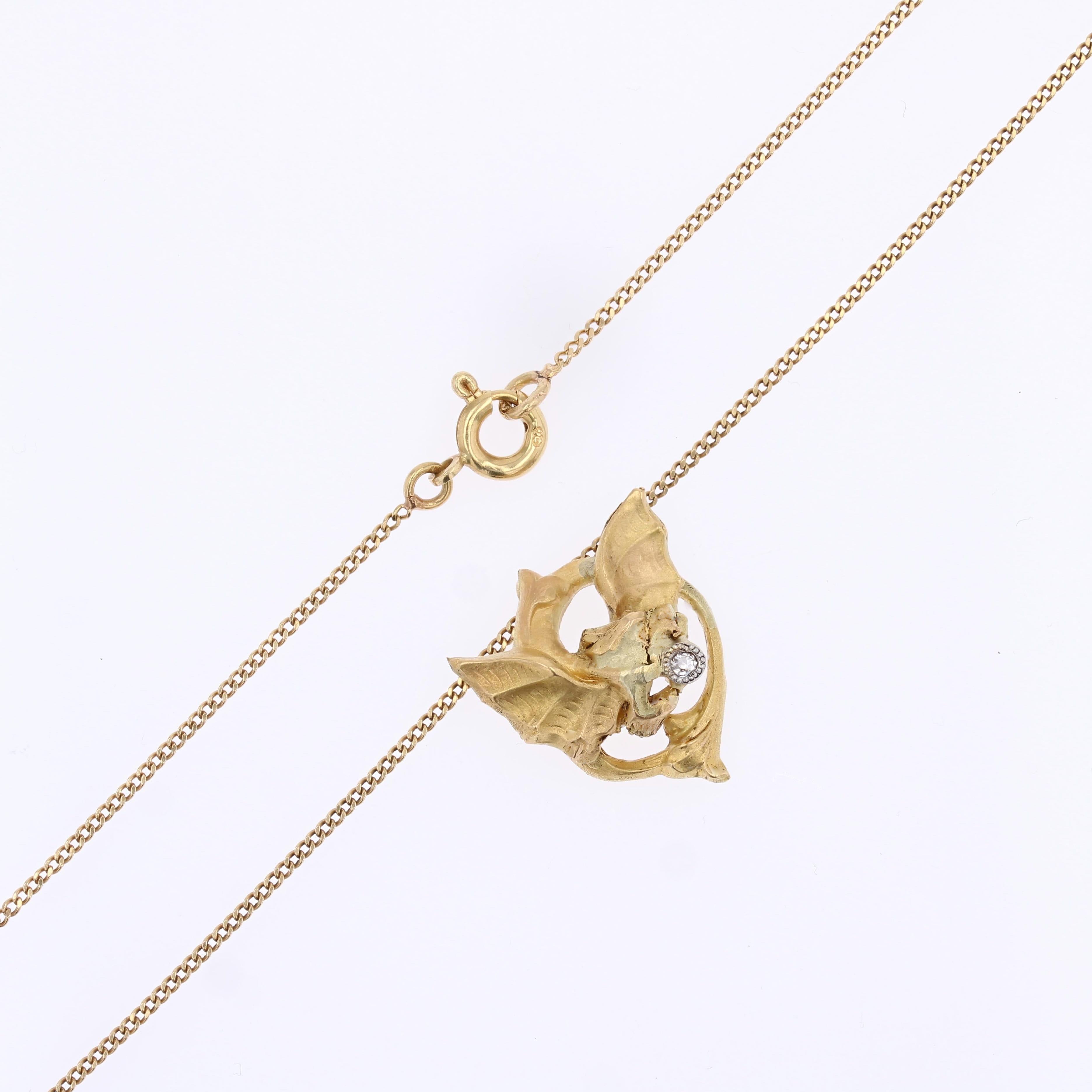 French 20th Century Diamond 18 Karat Yellow Gold Chimera Pendant Chain Necklace For Sale 8