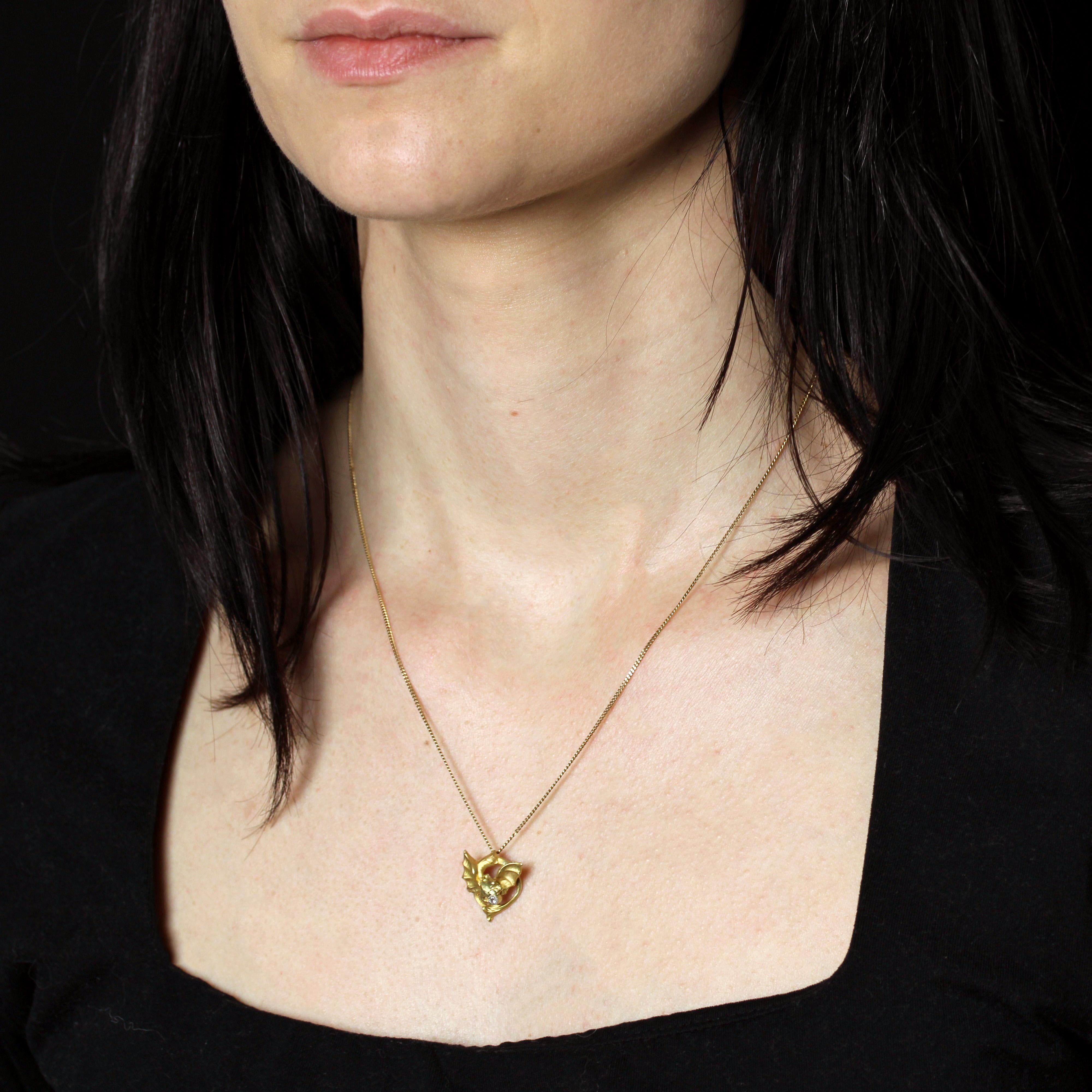 French 20th Century Diamond 18 Karat Yellow Gold Chimera Pendant Chain Necklace For Sale 2