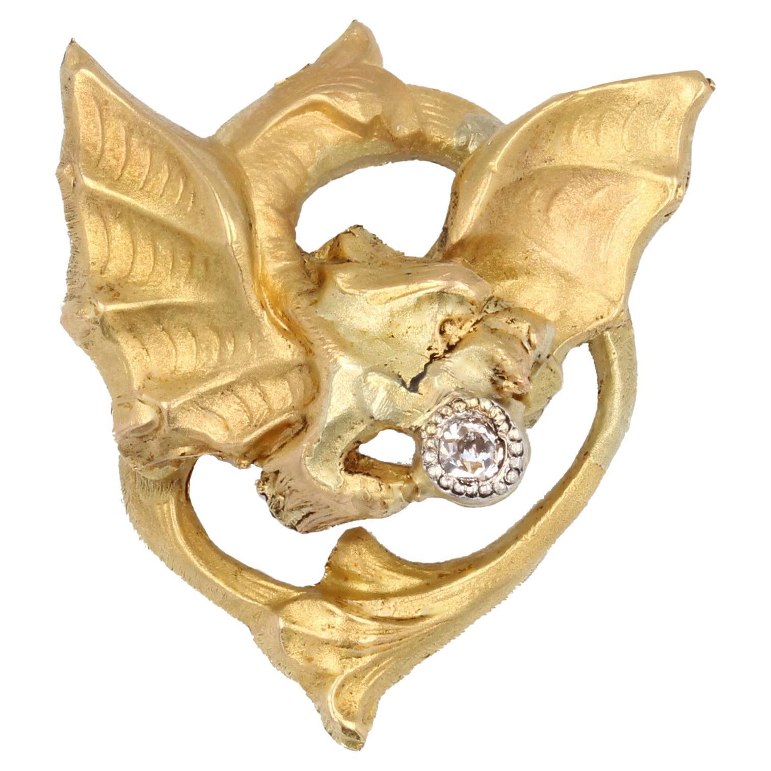 French 20th Century Diamond 18 Karat Yellow Gold Chimera Pendant Chain Necklace