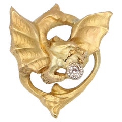Halskette mit Chimera-Anhänger aus 18 Karat Gelbgold mit Diamanten und Diamanten des 20. Jahrhunderts
