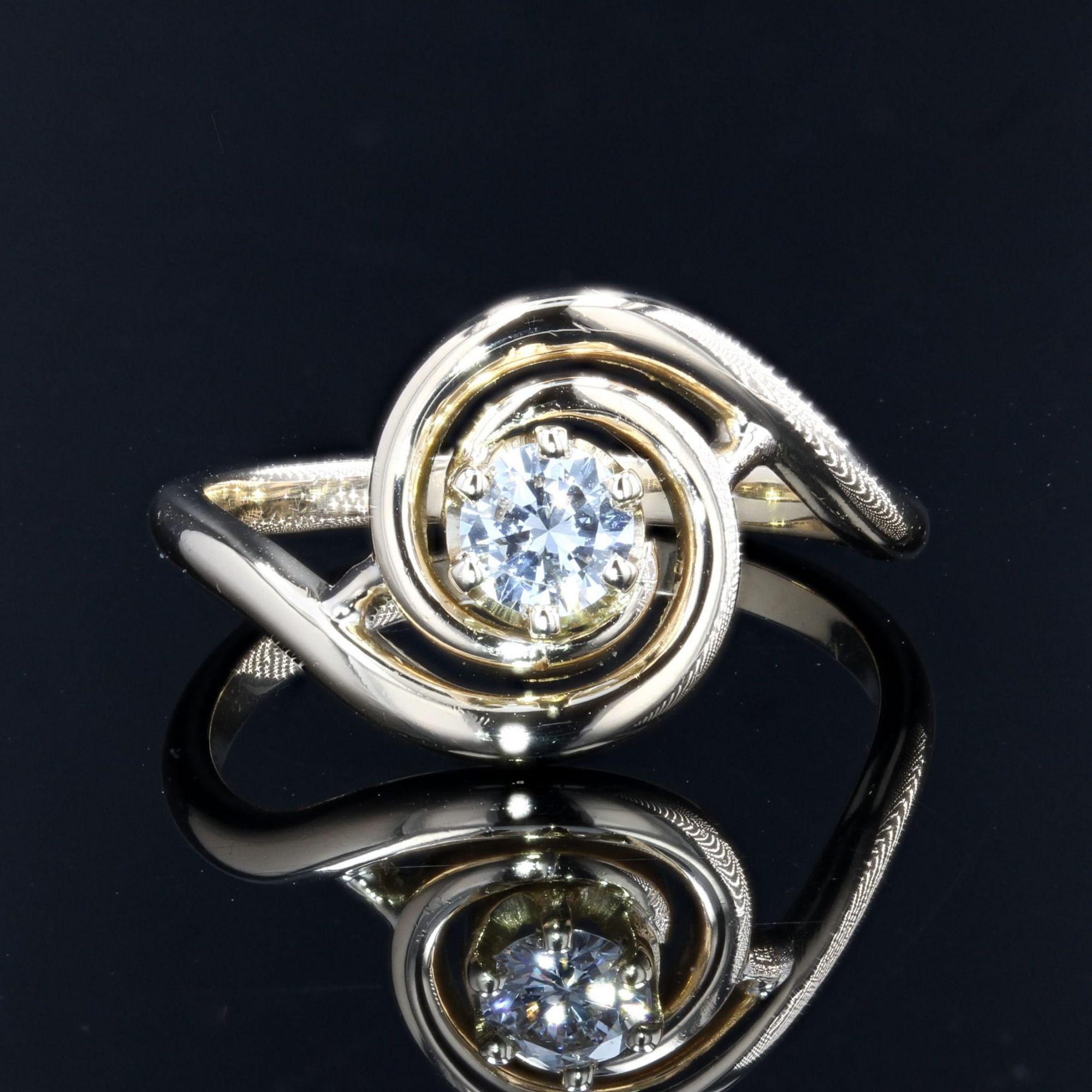 Belle Époque French 20th Century Diamond 18 Karat Yellow Gold Swirl Ring