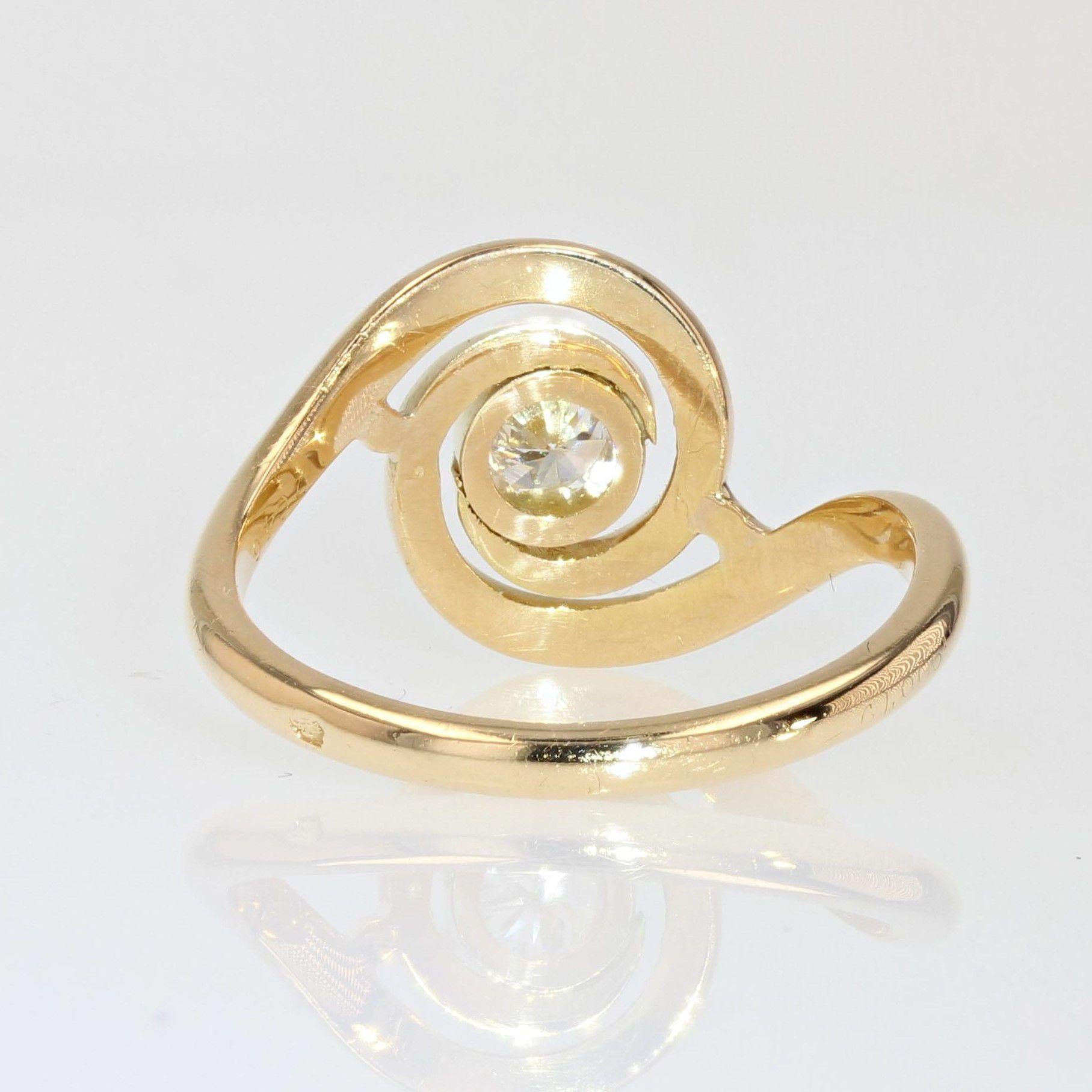 French 20th Century Diamond 18 Karat Yellow Gold Swirl Ring 3