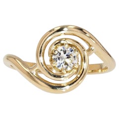 French 20th Century Diamond 18 Karat Yellow Gold Swirl Ring