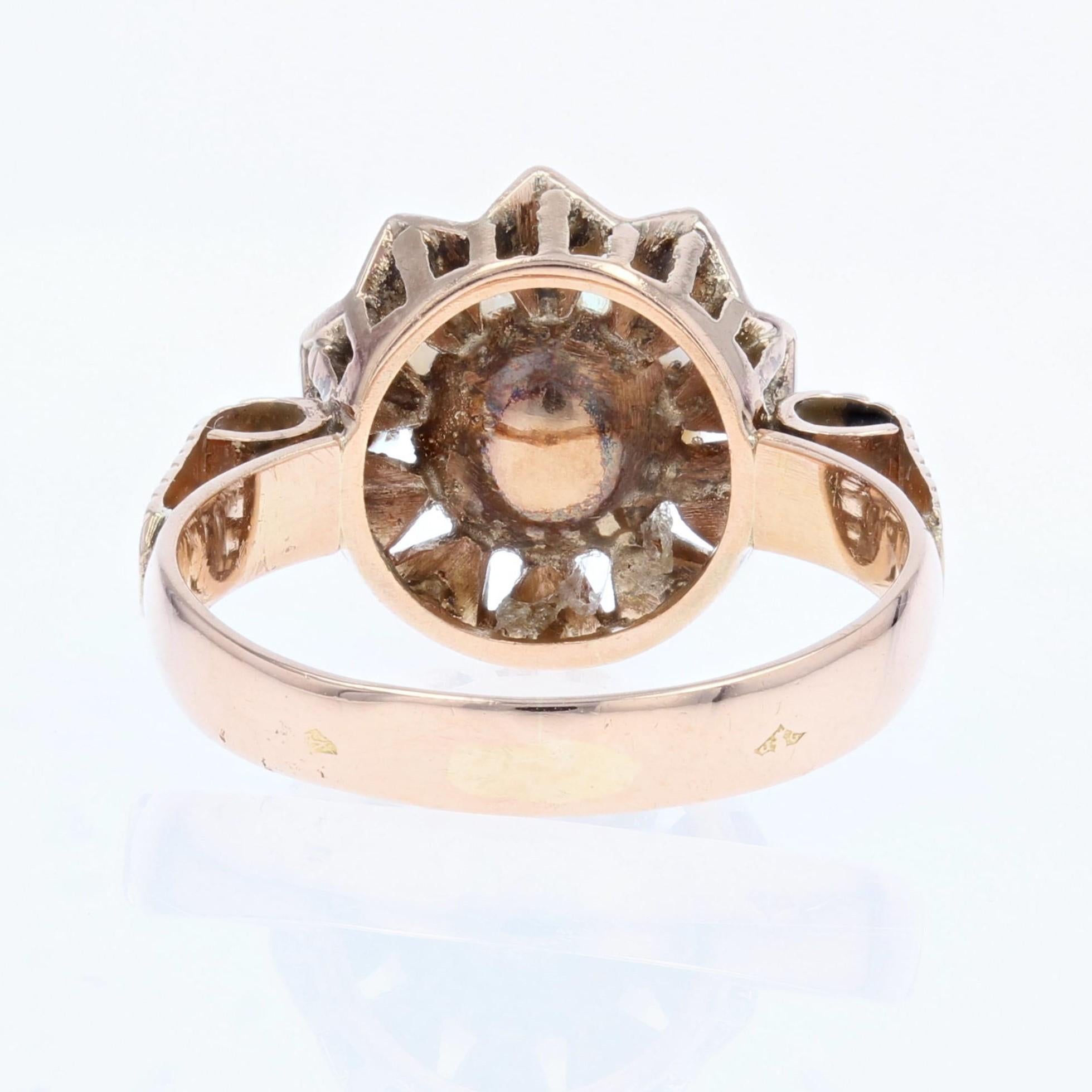 French, 20th Century, Diamond Pearl 18 Karat Rose Gold Crown Ring For Sale 6