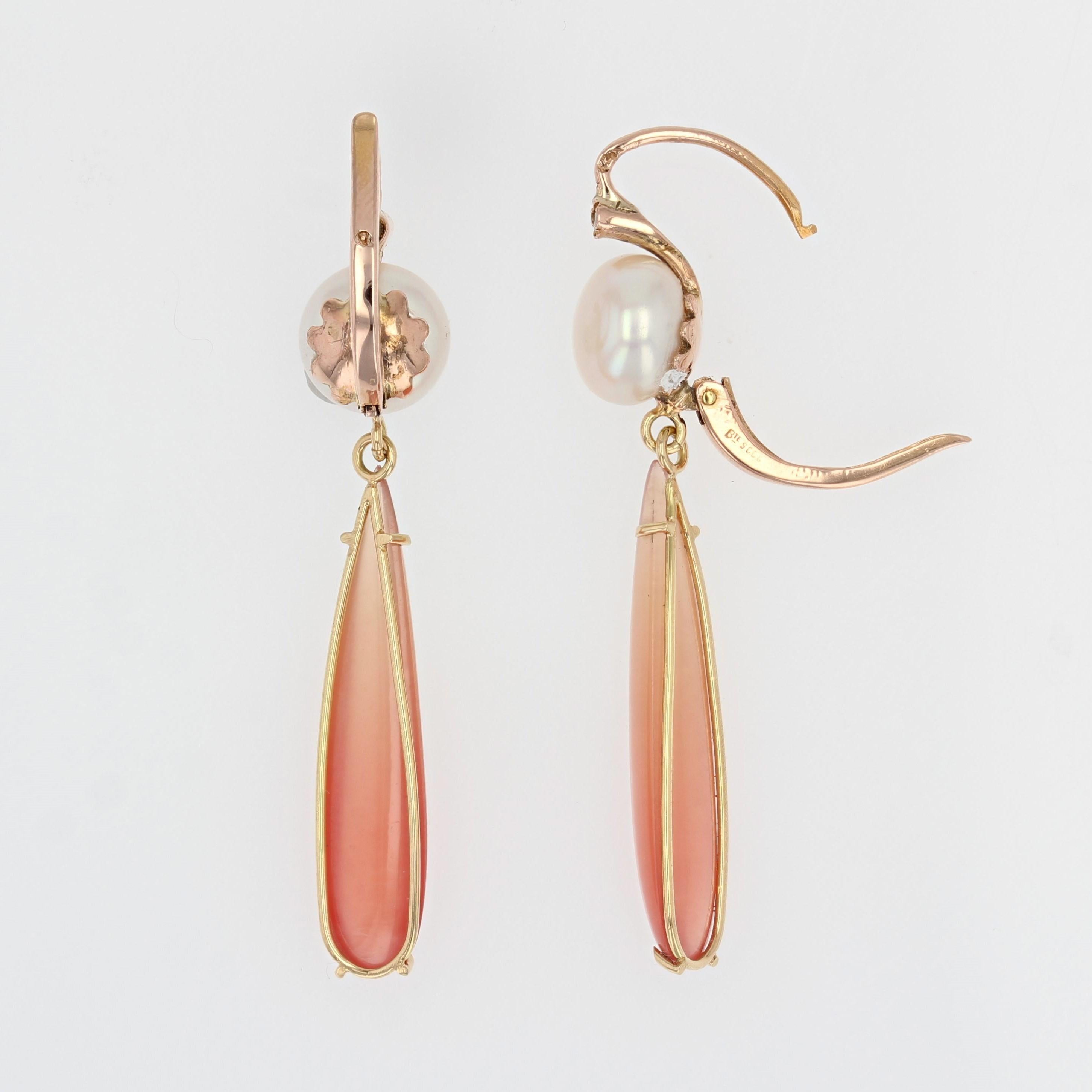 French, 20th Century, Diamond Pearl Garnet 18 Karat Rose Gold Dangle Earrings For Sale 3