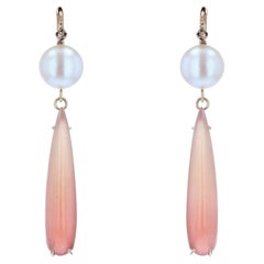 French, 20th Century, Diamond Pearl Garnet 18 Karat Rose Gold Dangle Earrings