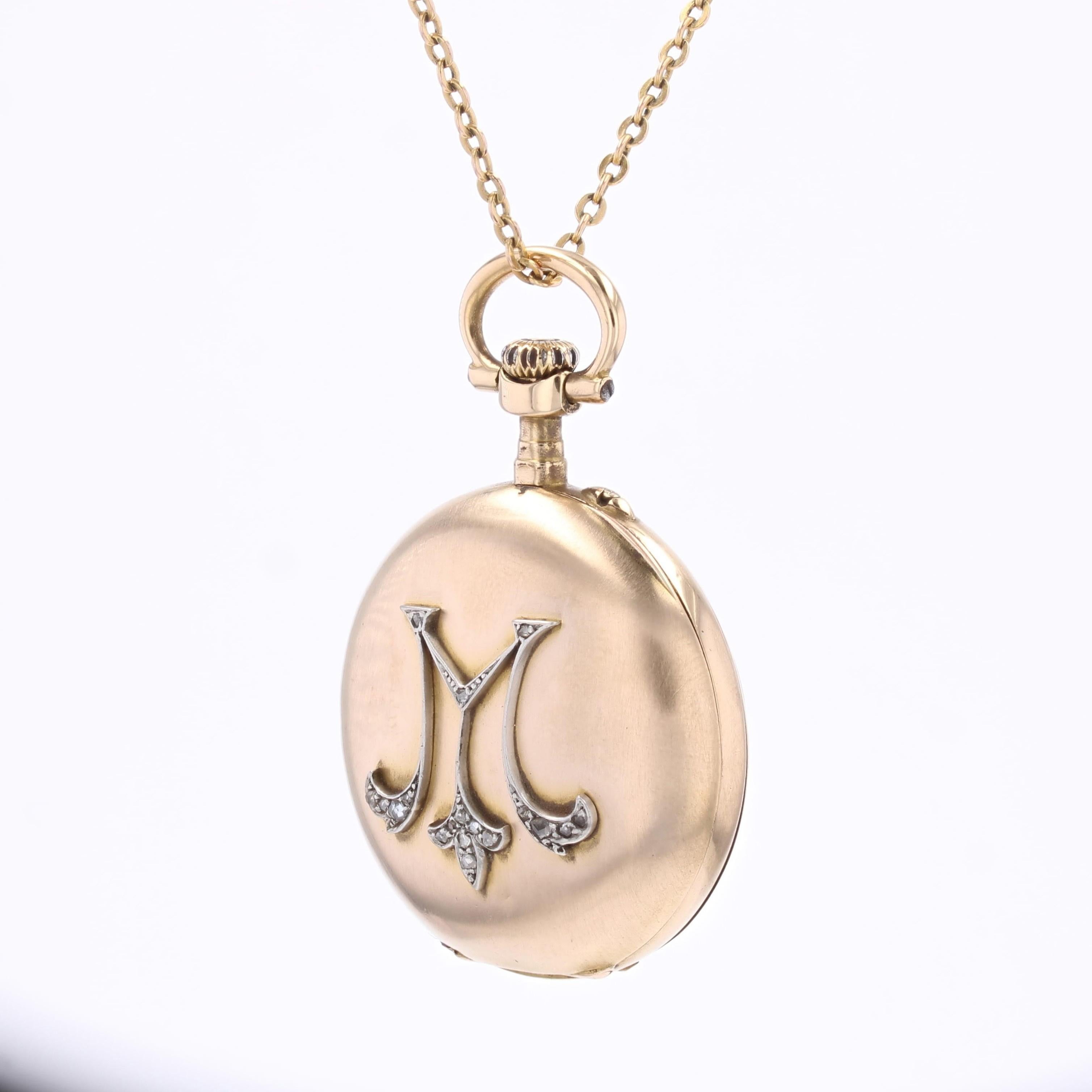 Pendentif en or rose 18 carats avec diamants pour montre de poche M-One du 20e siècle État moyen - En vente à Poitiers, FR