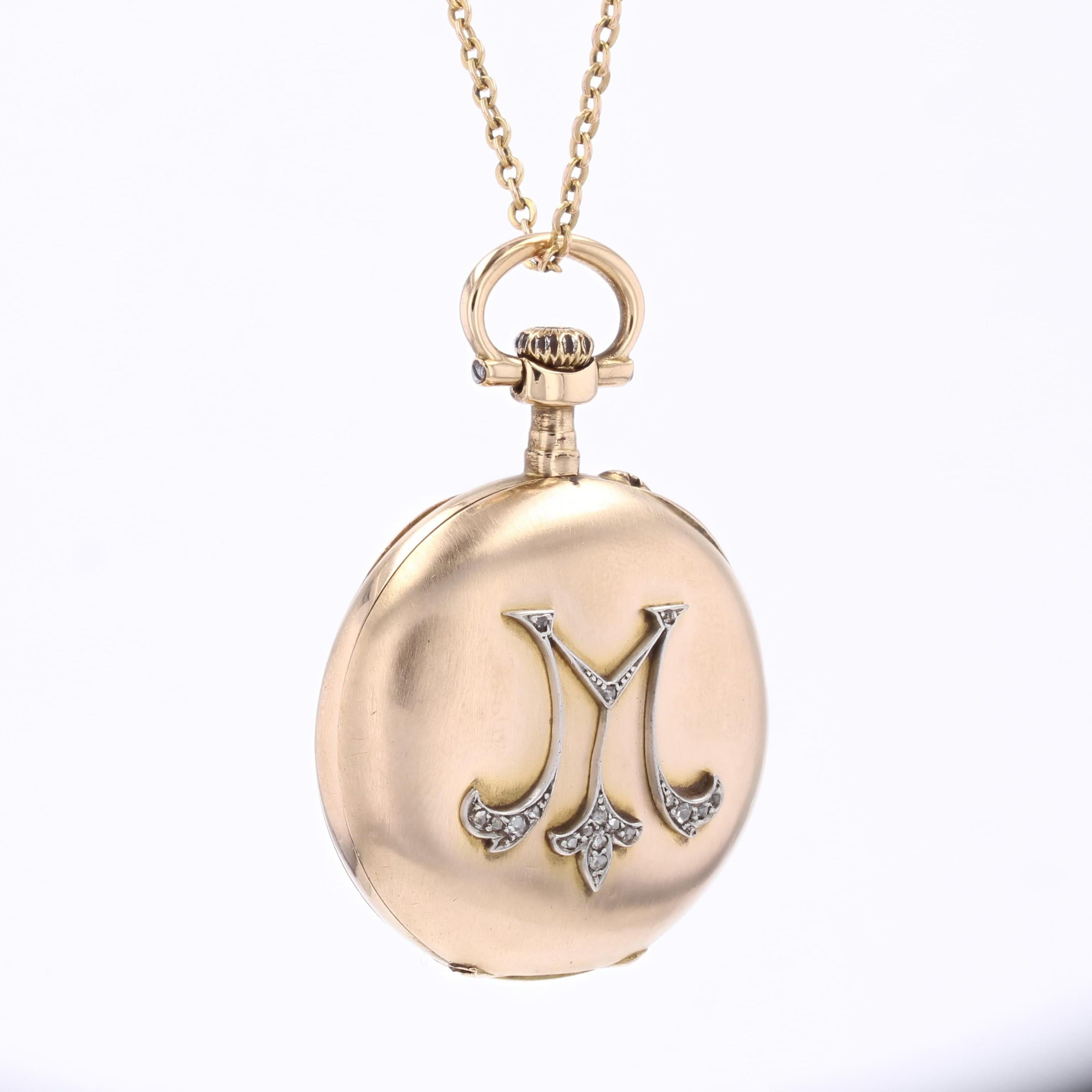 Pendentif en or rose 18 carats avec diamants pour montre de poche M-One du 20e siècle Pour femmes en vente