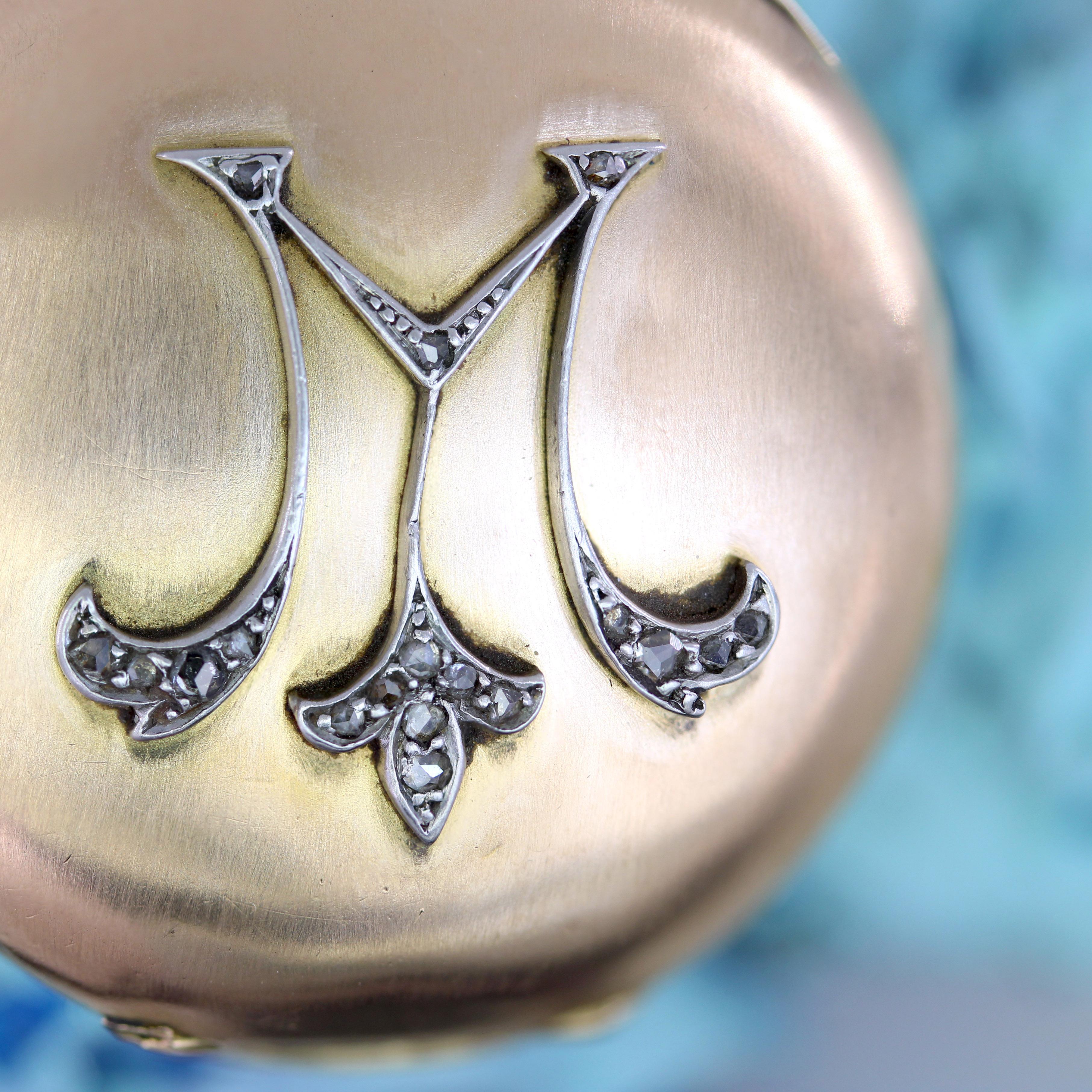 Pendentif en or rose 18 carats avec diamants pour montre de poche M-One du 20e siècle en vente 3