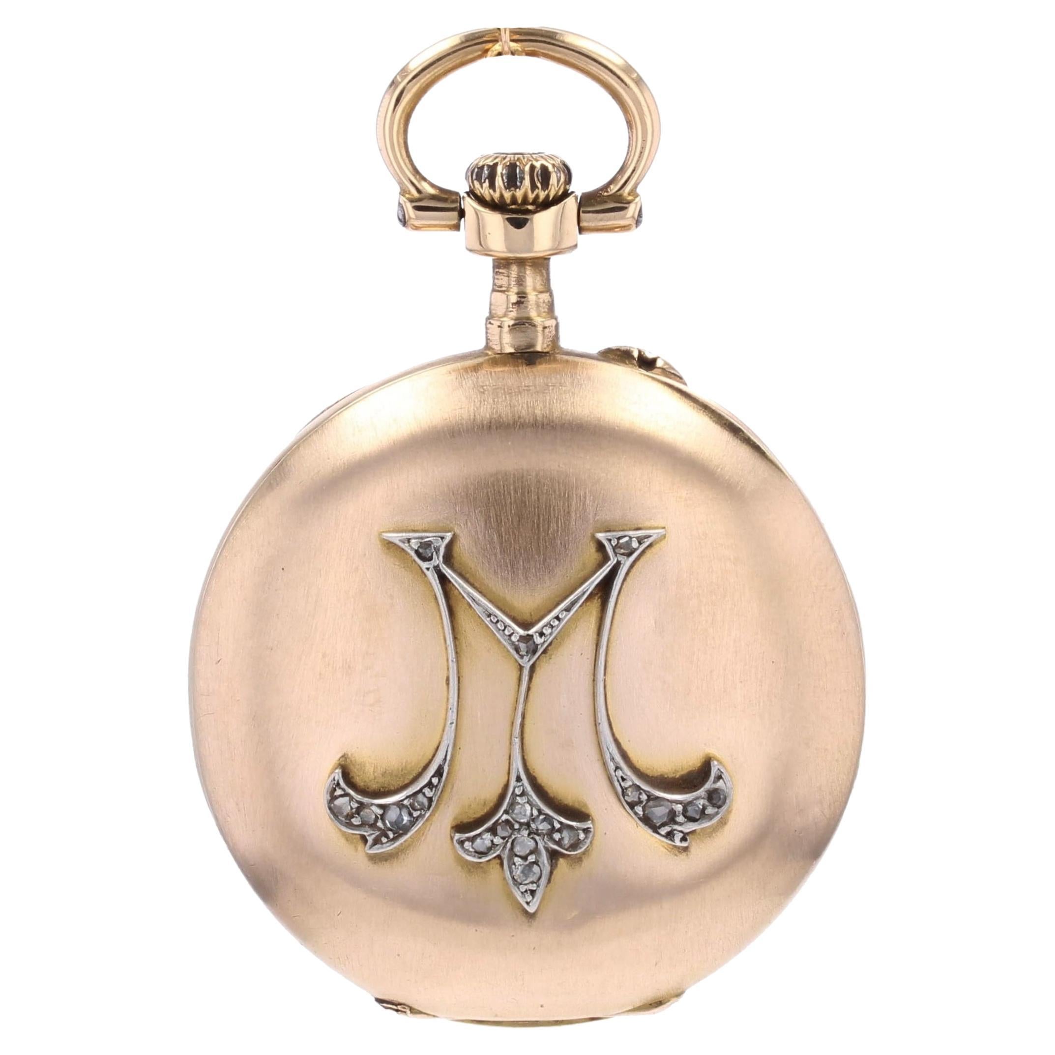 Pendentif en or rose 18 carats avec diamants pour montre de poche M-One du 20e siècle