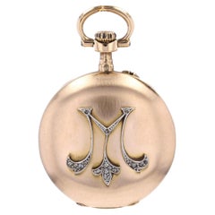 French 20th Century Diamonds 18 Karat Rose Gold M Letter Pocket Watch Pendant