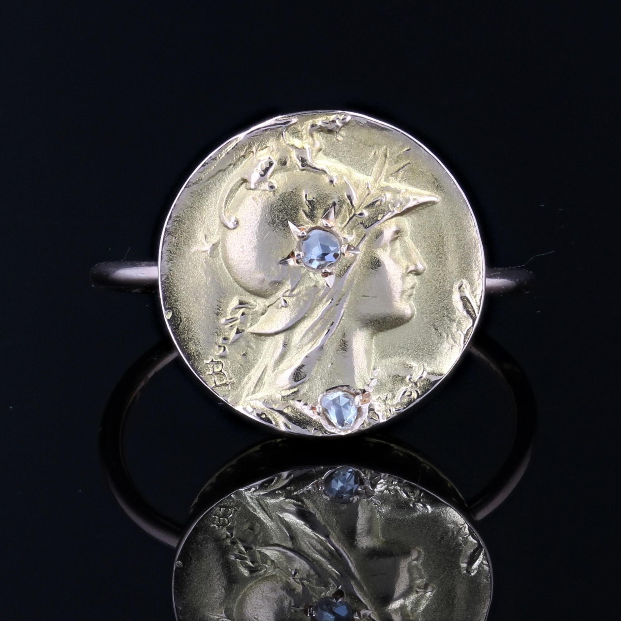 French 20th Century Diamonds 18 Karat Rose Gold Minerva Round Shape Ring For Sale 2