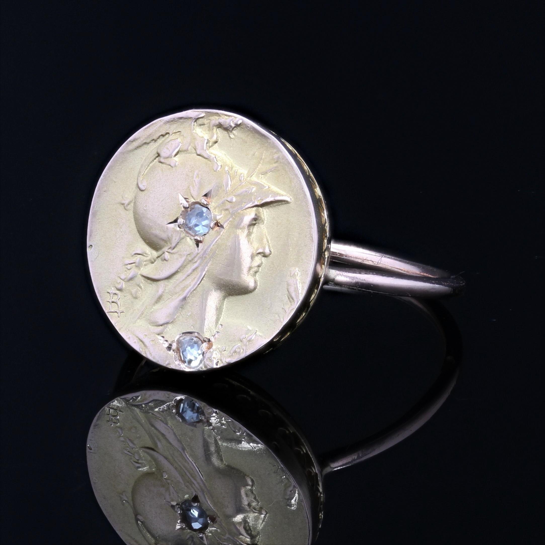 French 20th Century Diamonds 18 Karat Rose Gold Minerva Round Shape Ring For Sale 3
