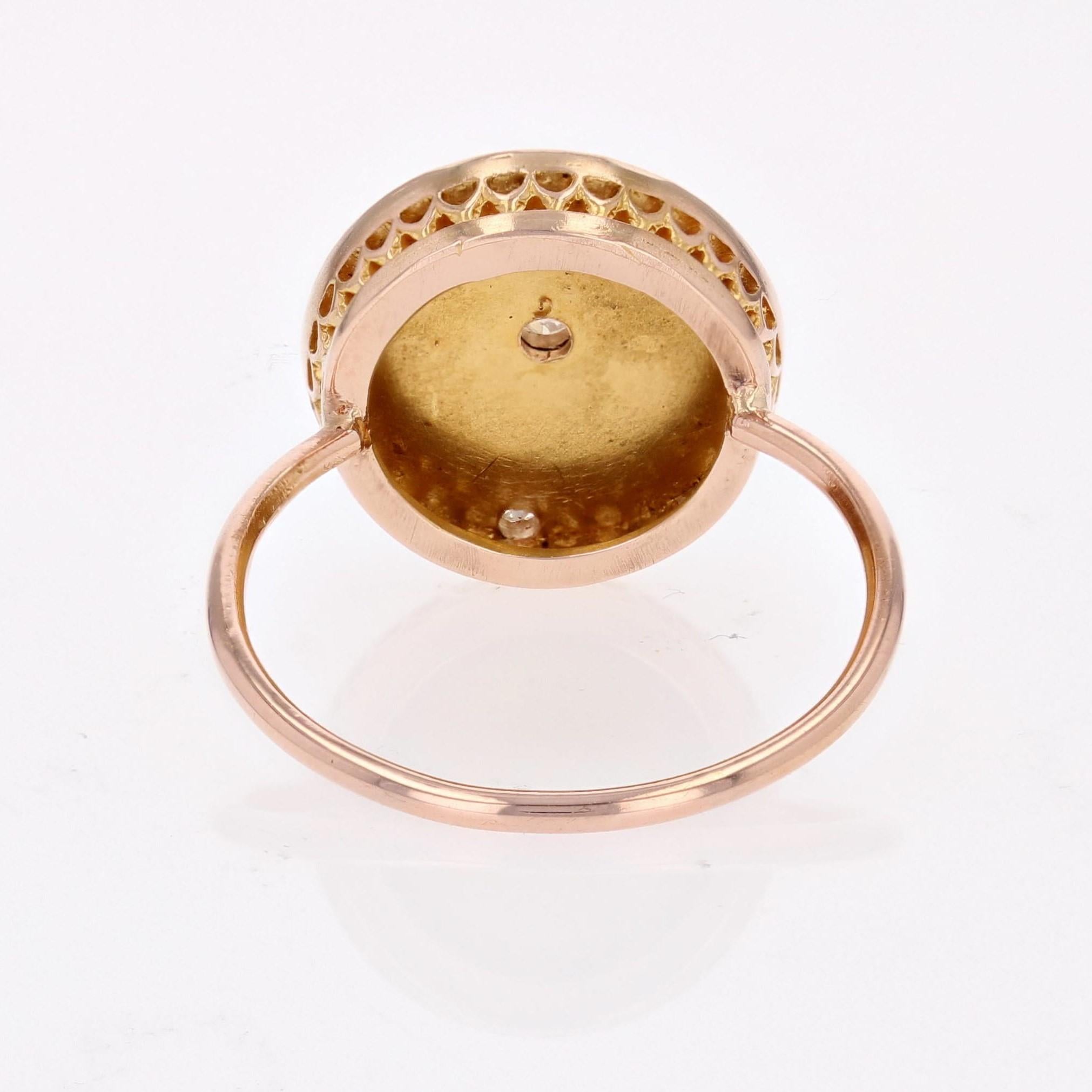 French 20th Century Diamonds 18 Karat Rose Gold Minerva Round Shape Ring For Sale 4