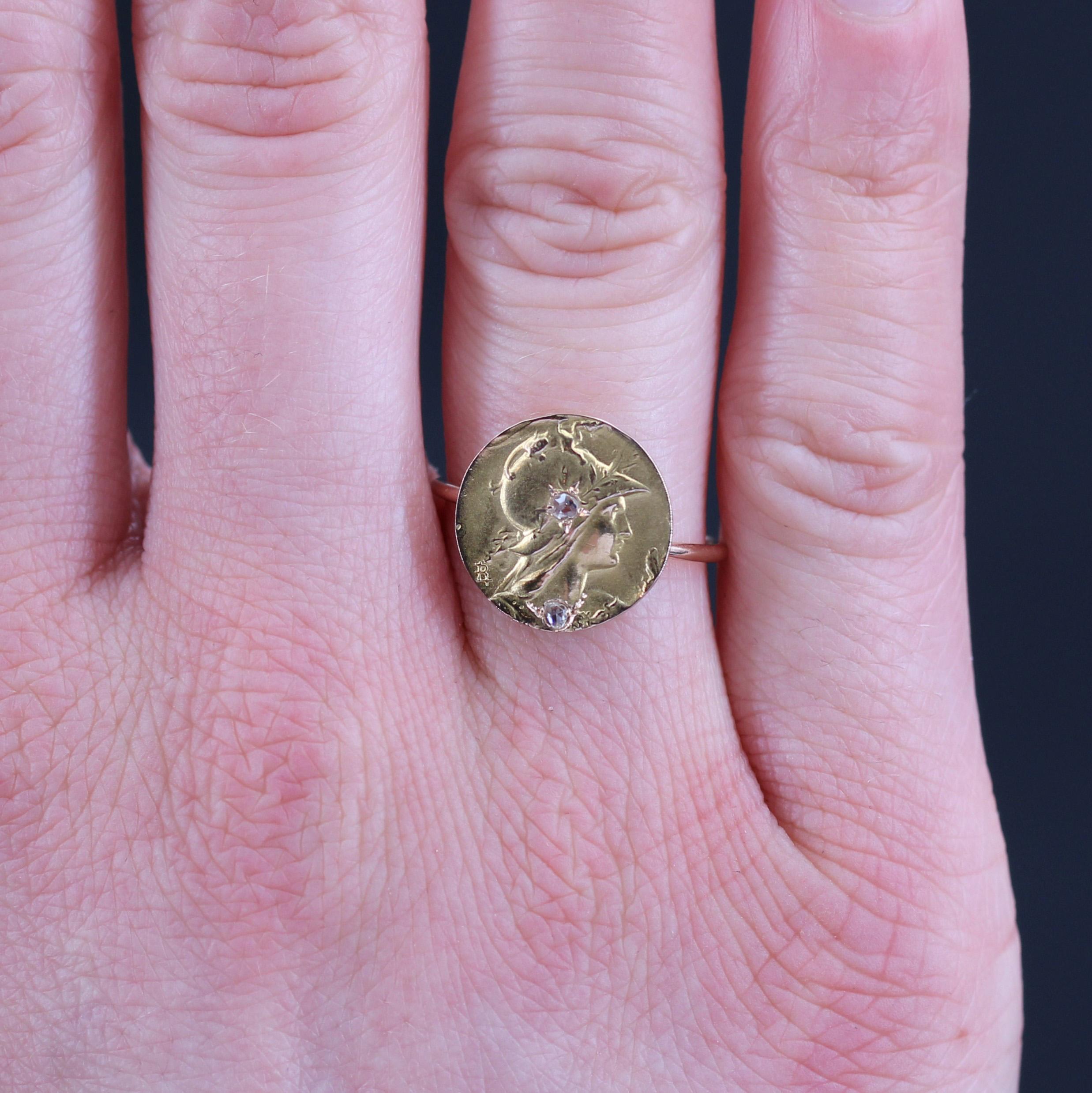 Rose Cut French 20th Century Diamonds 18 Karat Rose Gold Minerva Round Shape Ring