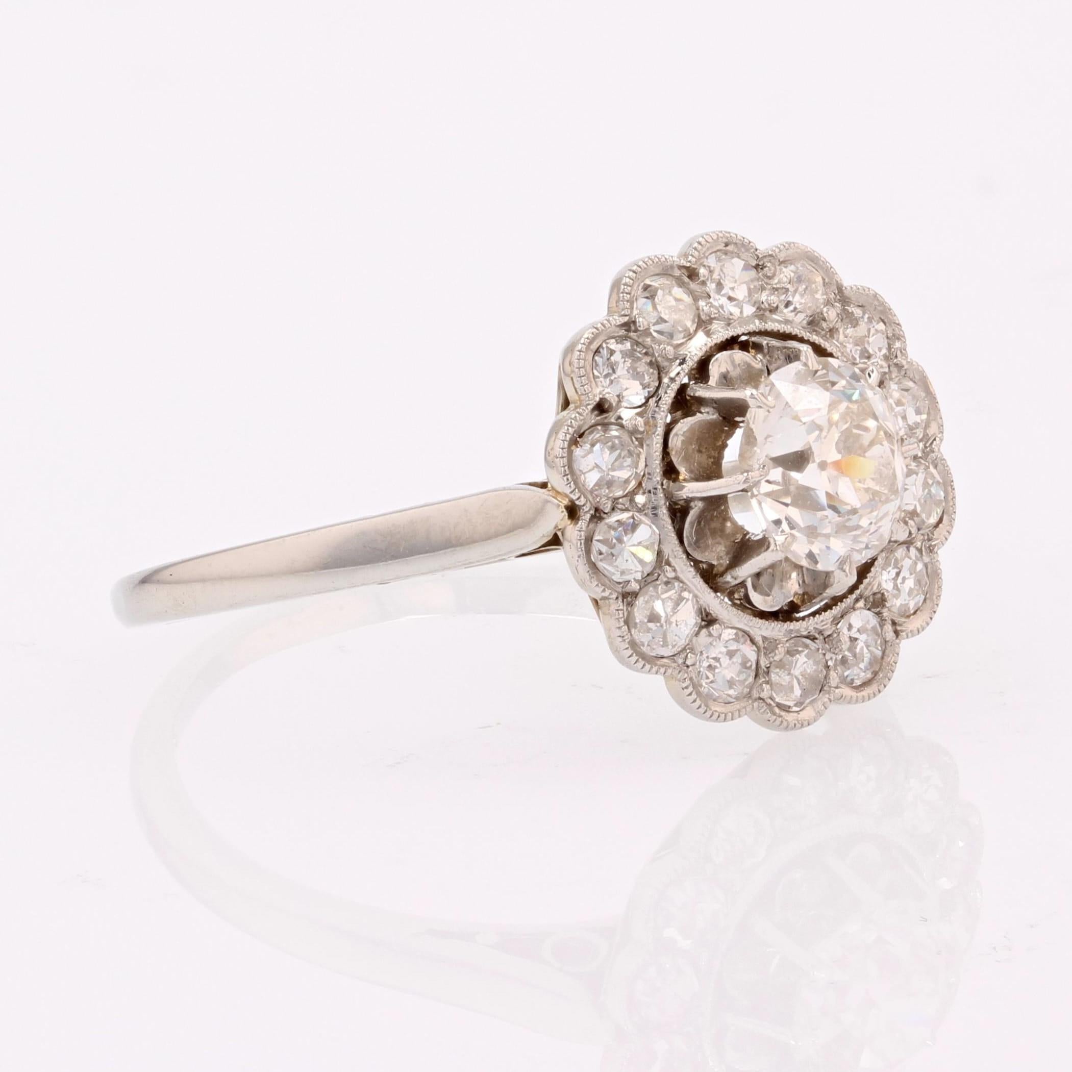 French 20th Century Diamonds 18 Karat White Gold Daisy Ring 5