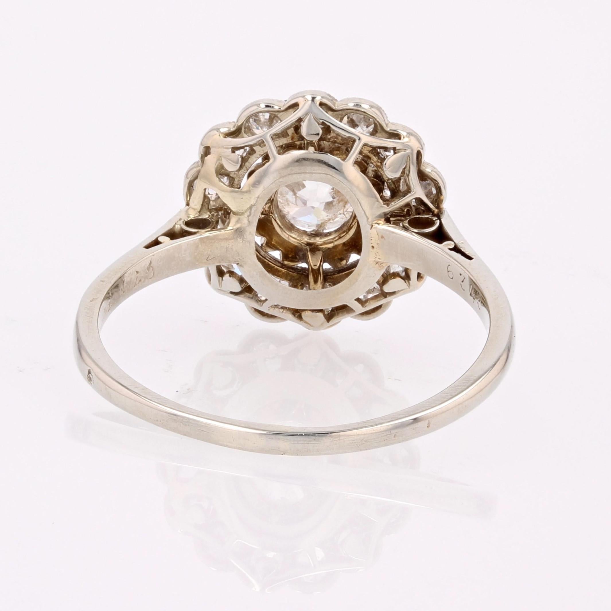 French 20th Century Diamonds 18 Karat White Gold Daisy Ring 9
