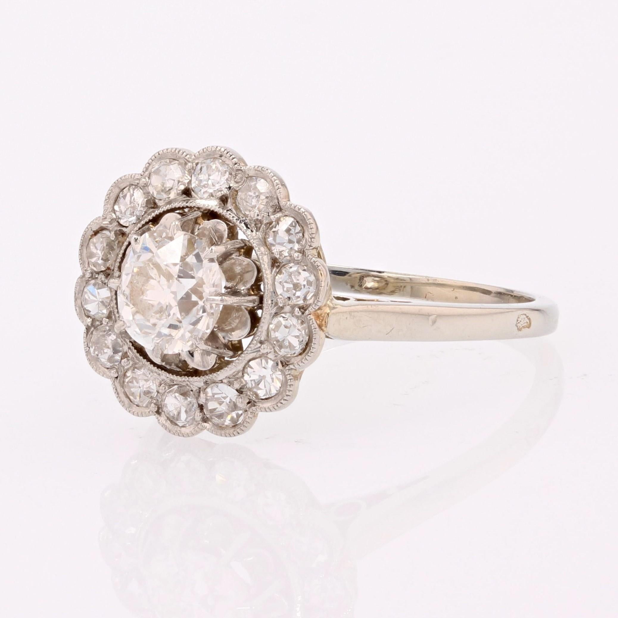 French 20th Century Diamonds 18 Karat White Gold Daisy Ring 2