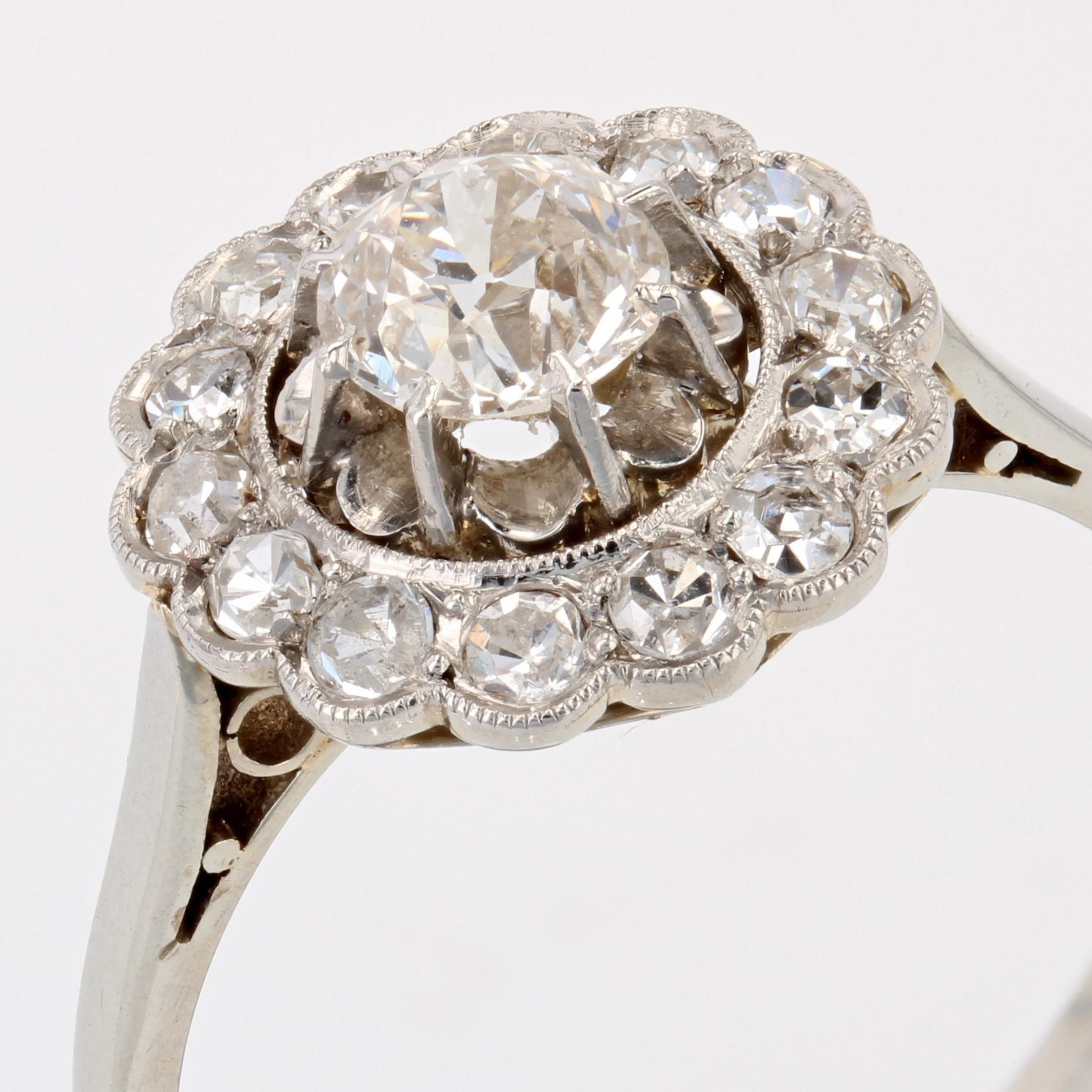 French 20th Century Diamonds 18 Karat White Gold Daisy Ring 3