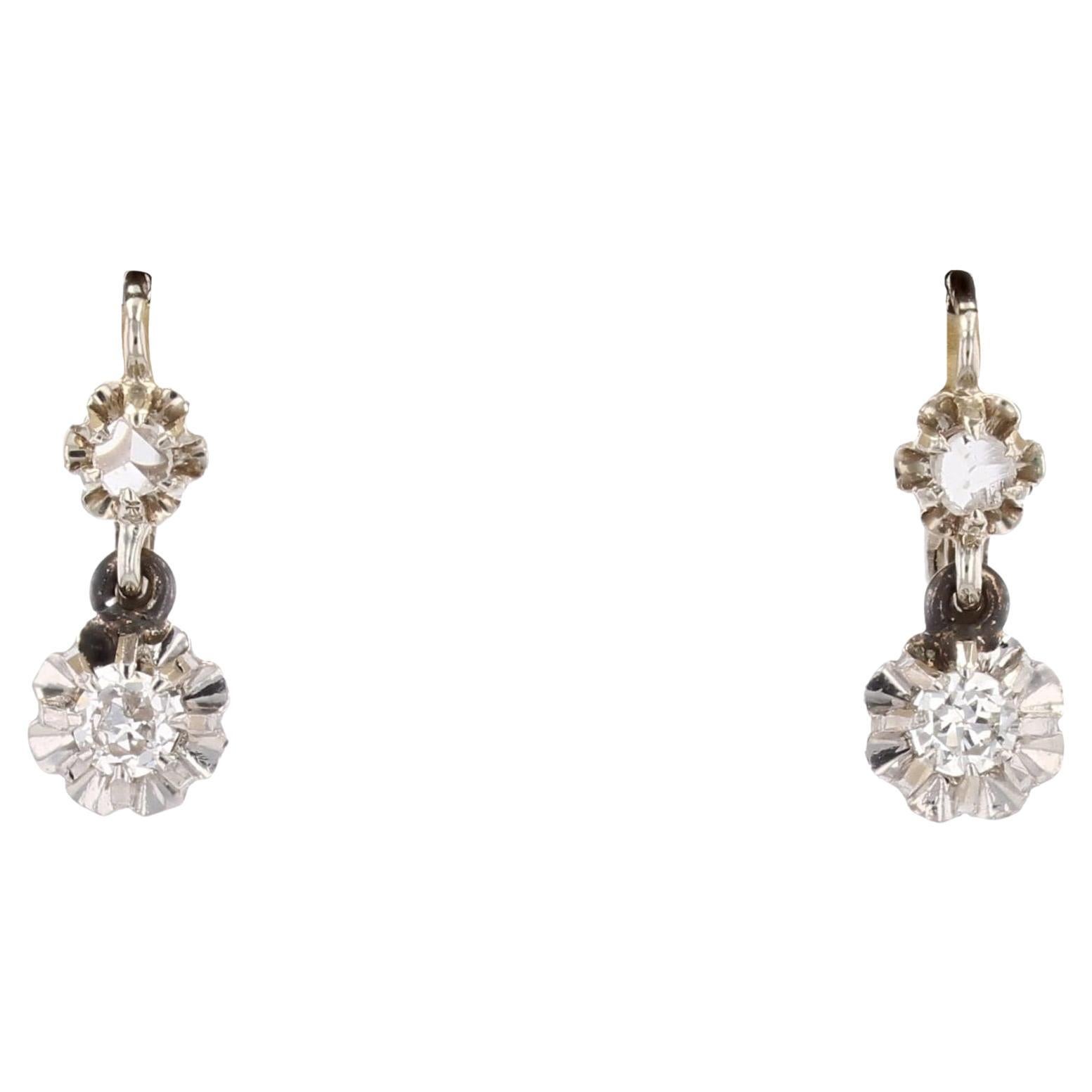 French 20th Century Diamonds 18 Karat White Gold Lever Back Earrings