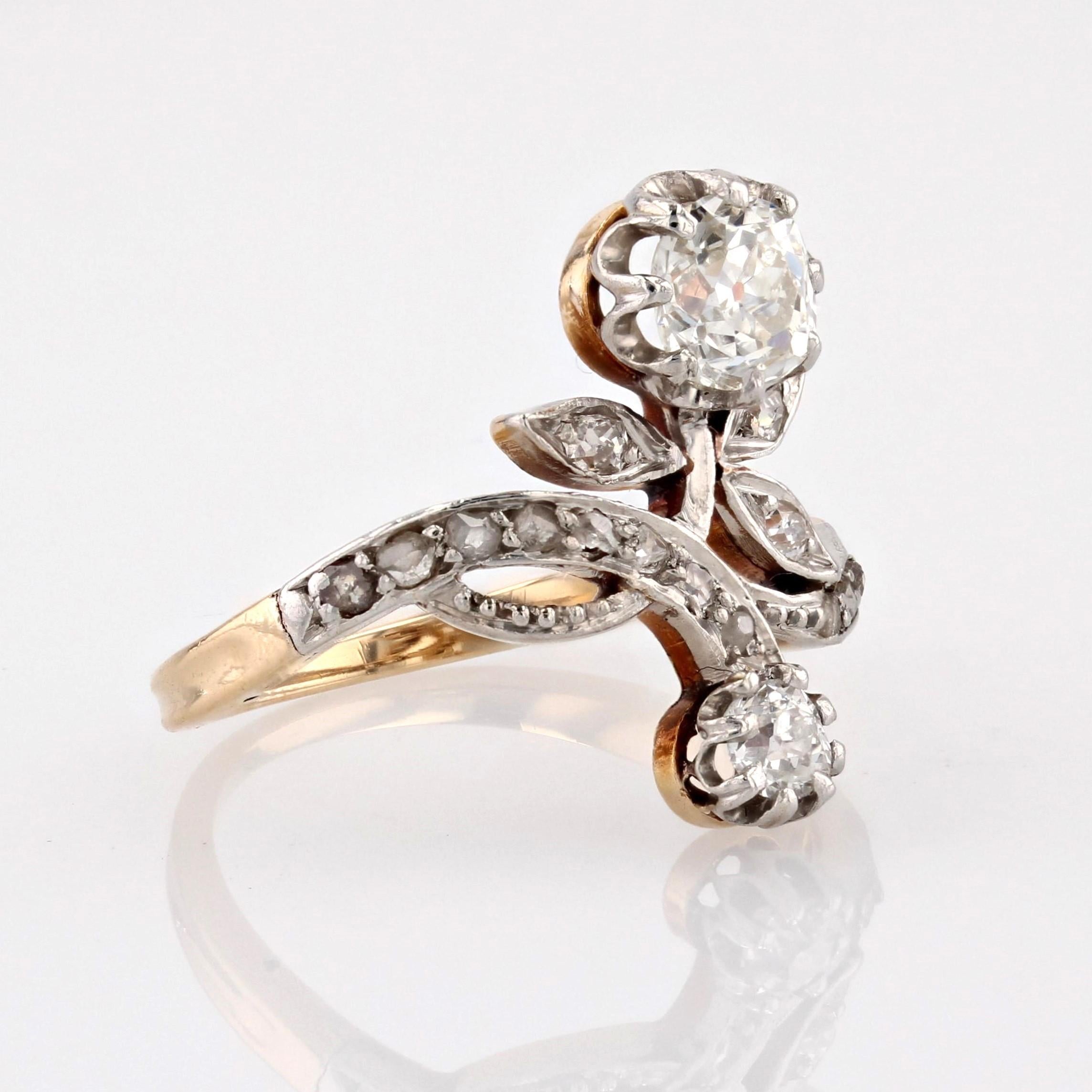 French 20th Century Diamonds 18 Karat Yellow Gold Belle Epoque Floral Ring For Sale 5