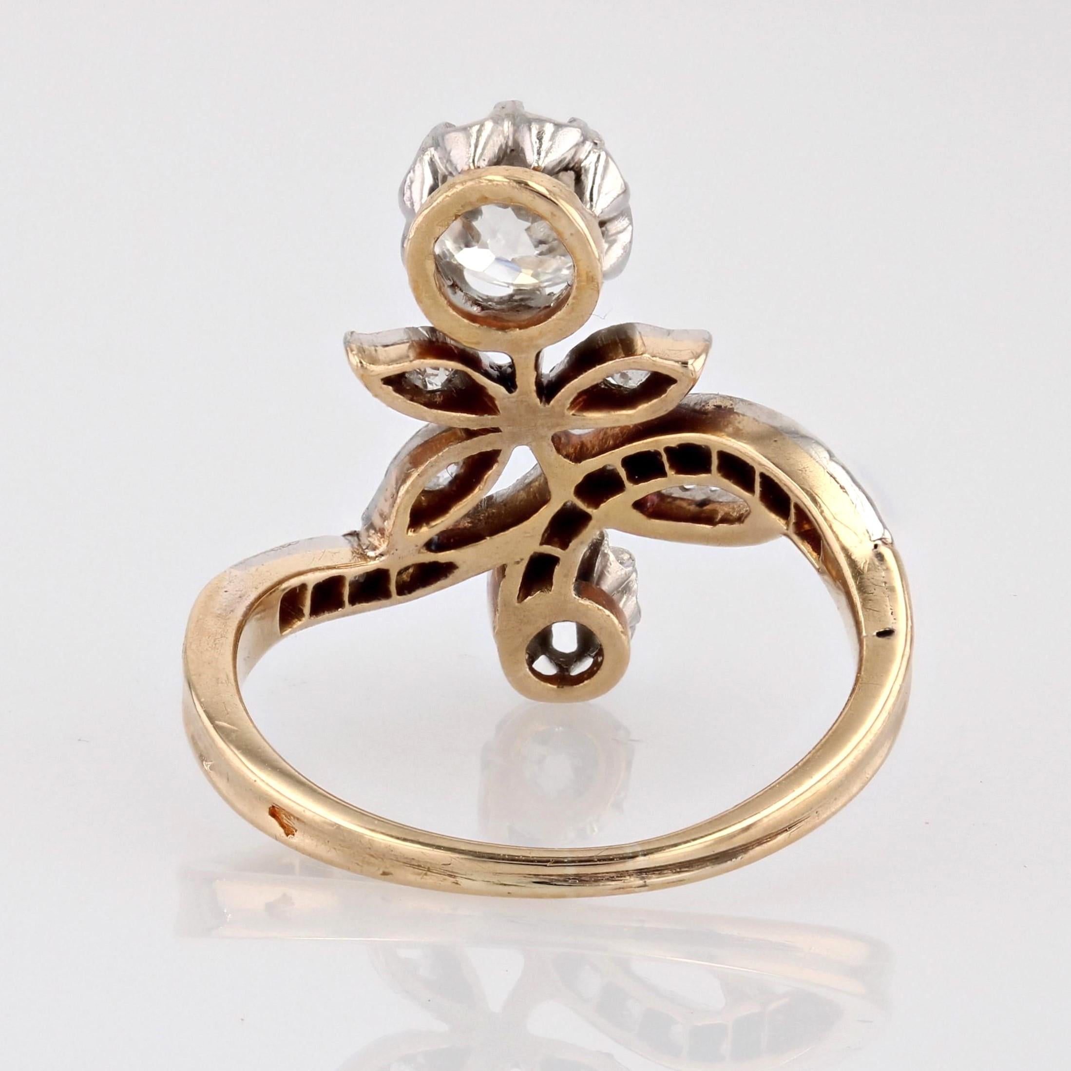 French 20th Century Diamonds 18 Karat Yellow Gold Belle Epoque Floral Ring For Sale 11