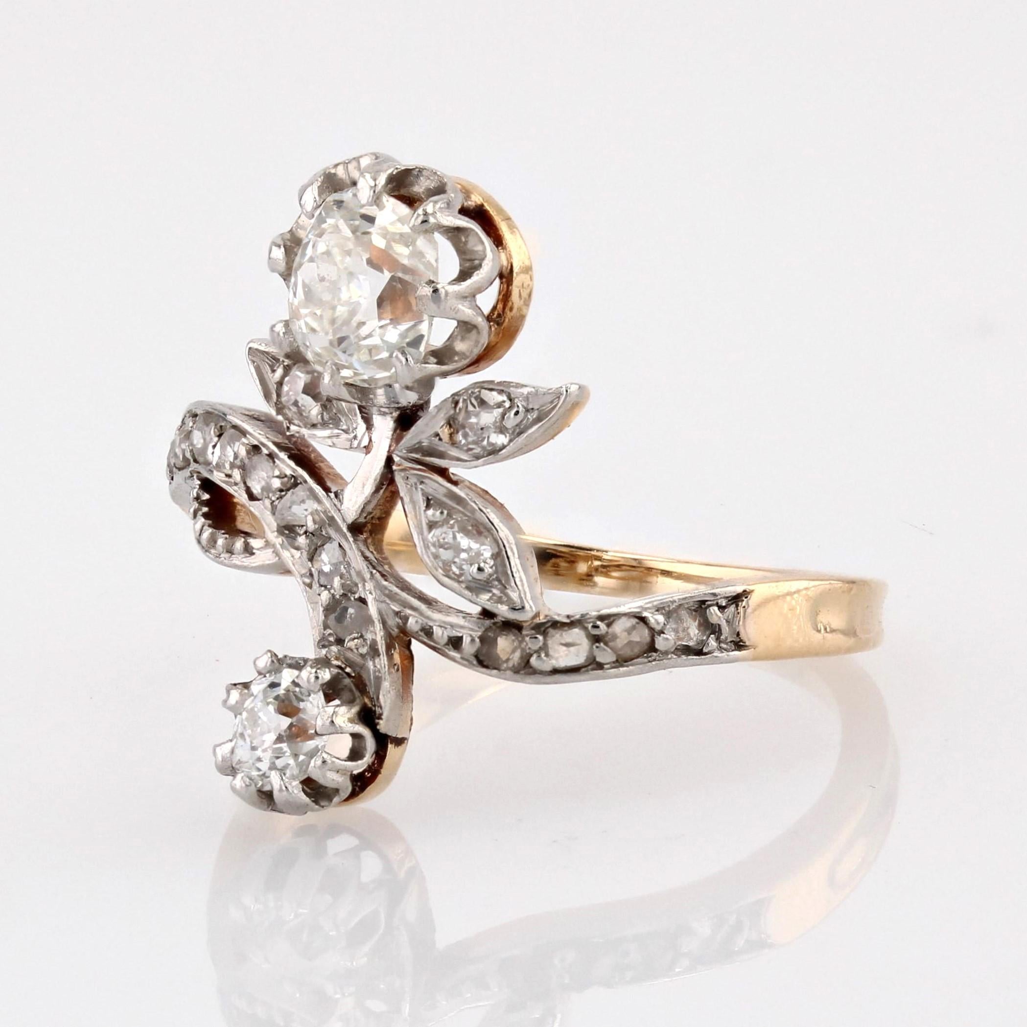 French 20th Century Diamonds 18 Karat Yellow Gold Belle Epoque Floral Ring For Sale 2
