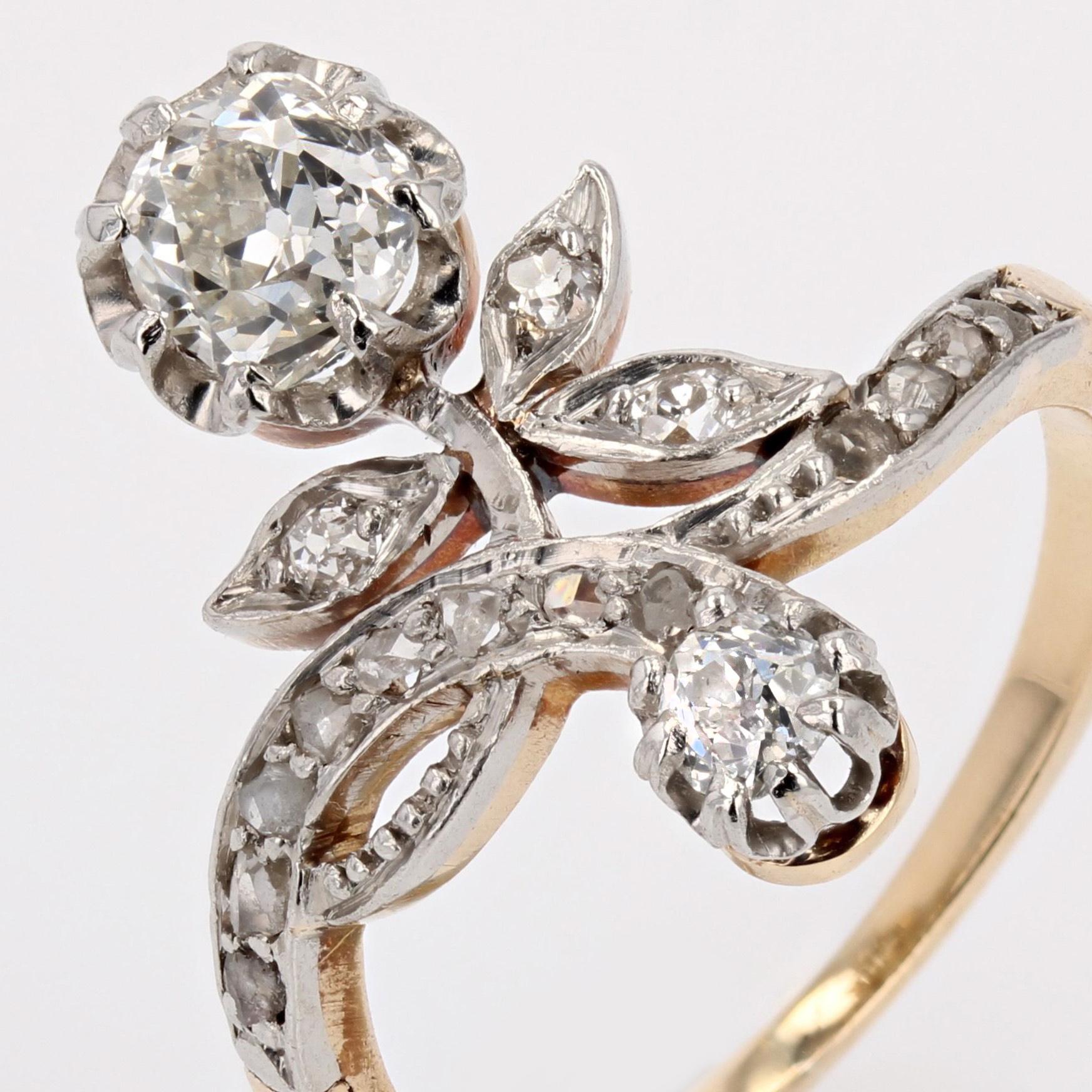 French 20th Century Diamonds 18 Karat Yellow Gold Belle Epoque Floral Ring For Sale 3