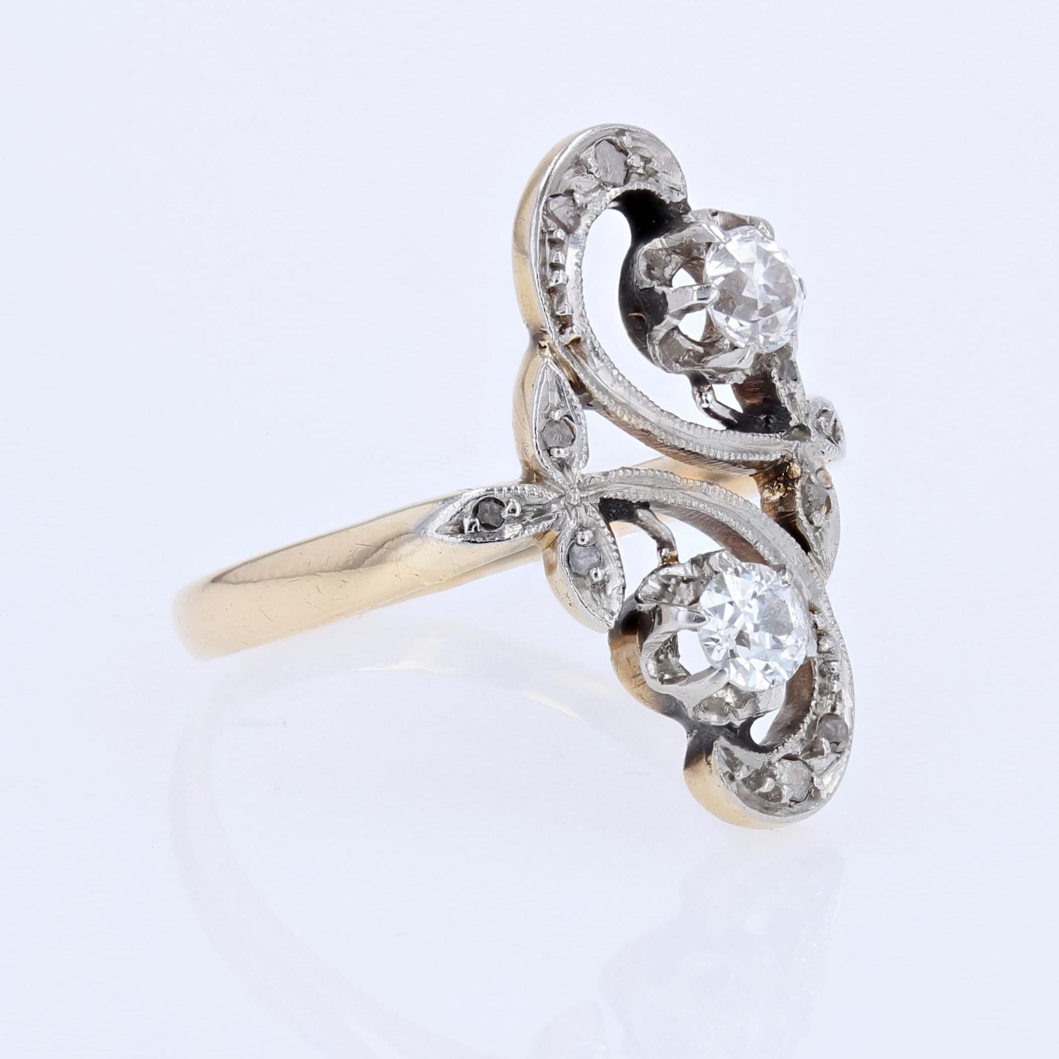 French 20th Century Diamonds 18 Karat Yellow Gold Belle Epoque Ring 2