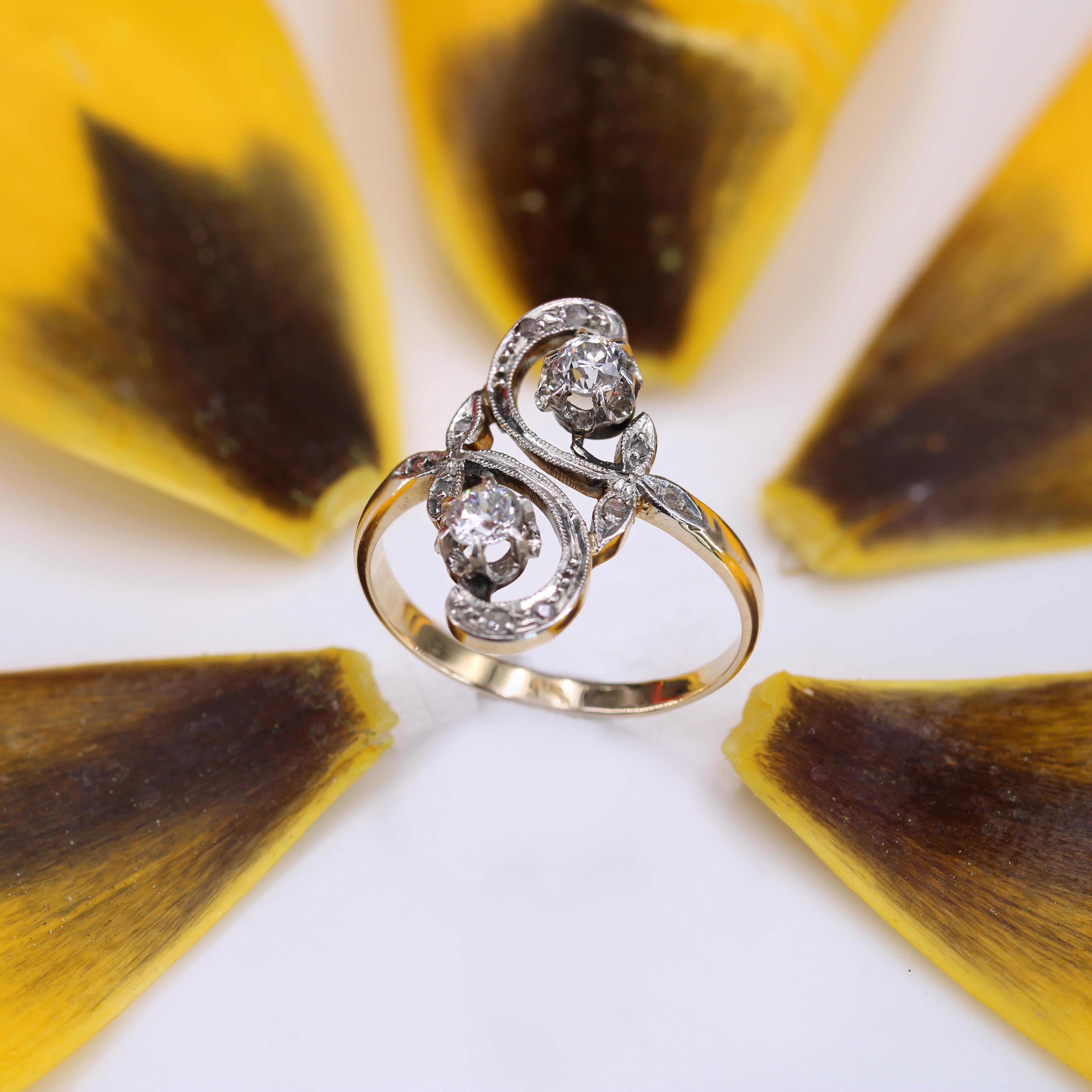 Women's French 20th Century Diamonds 18 Karat Yellow Gold Belle Epoque Ring For Sale