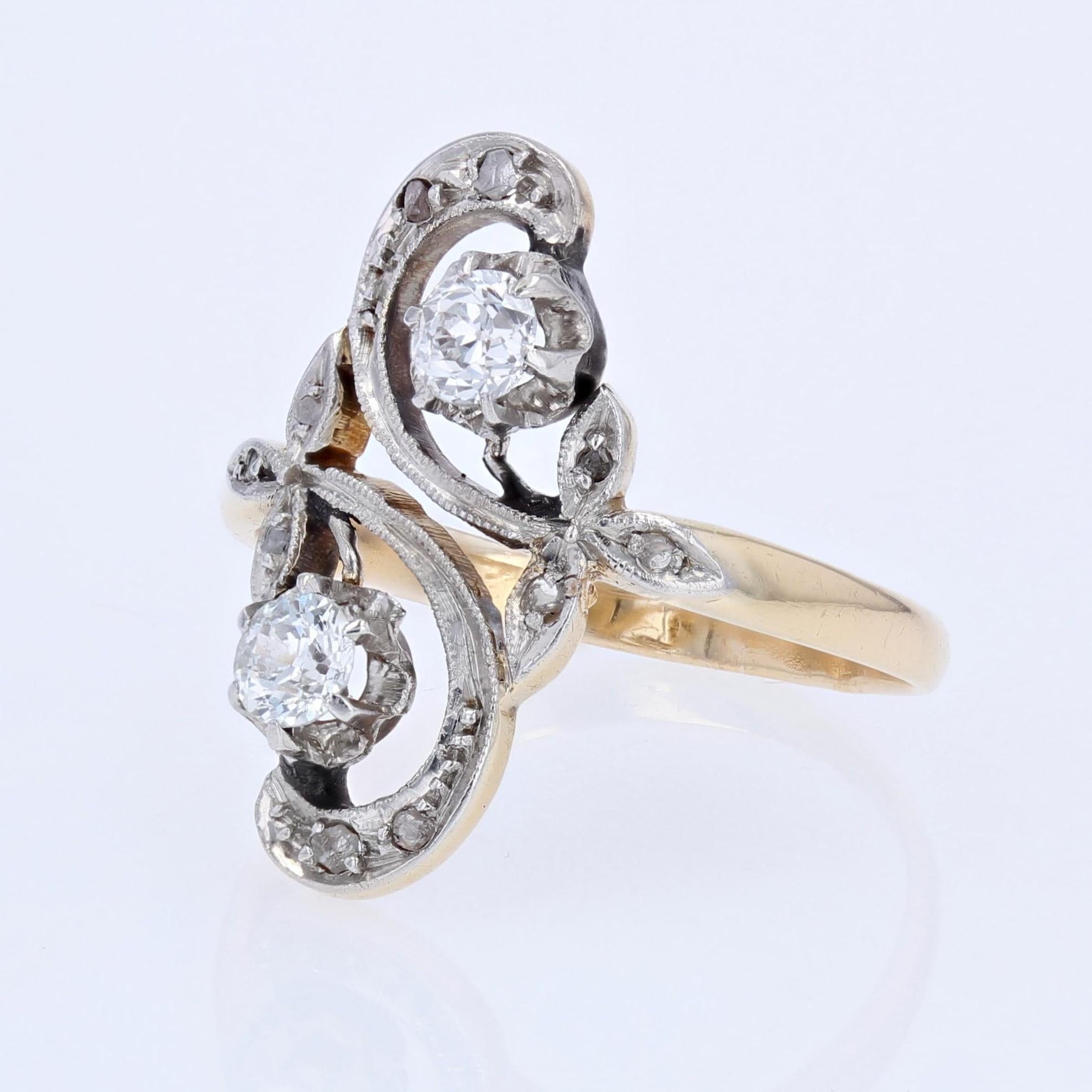 Brilliant Cut French 20th Century Diamonds 18 Karat Yellow Gold Belle Epoque Ring For Sale