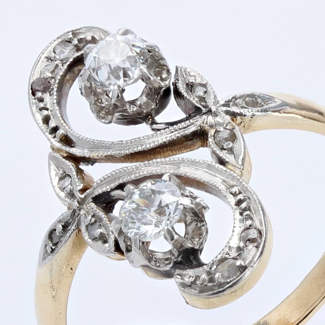 French 20th Century Diamonds 18 Karat Yellow Gold Belle Epoque Ring In Good Condition For Sale In Poitiers, FR