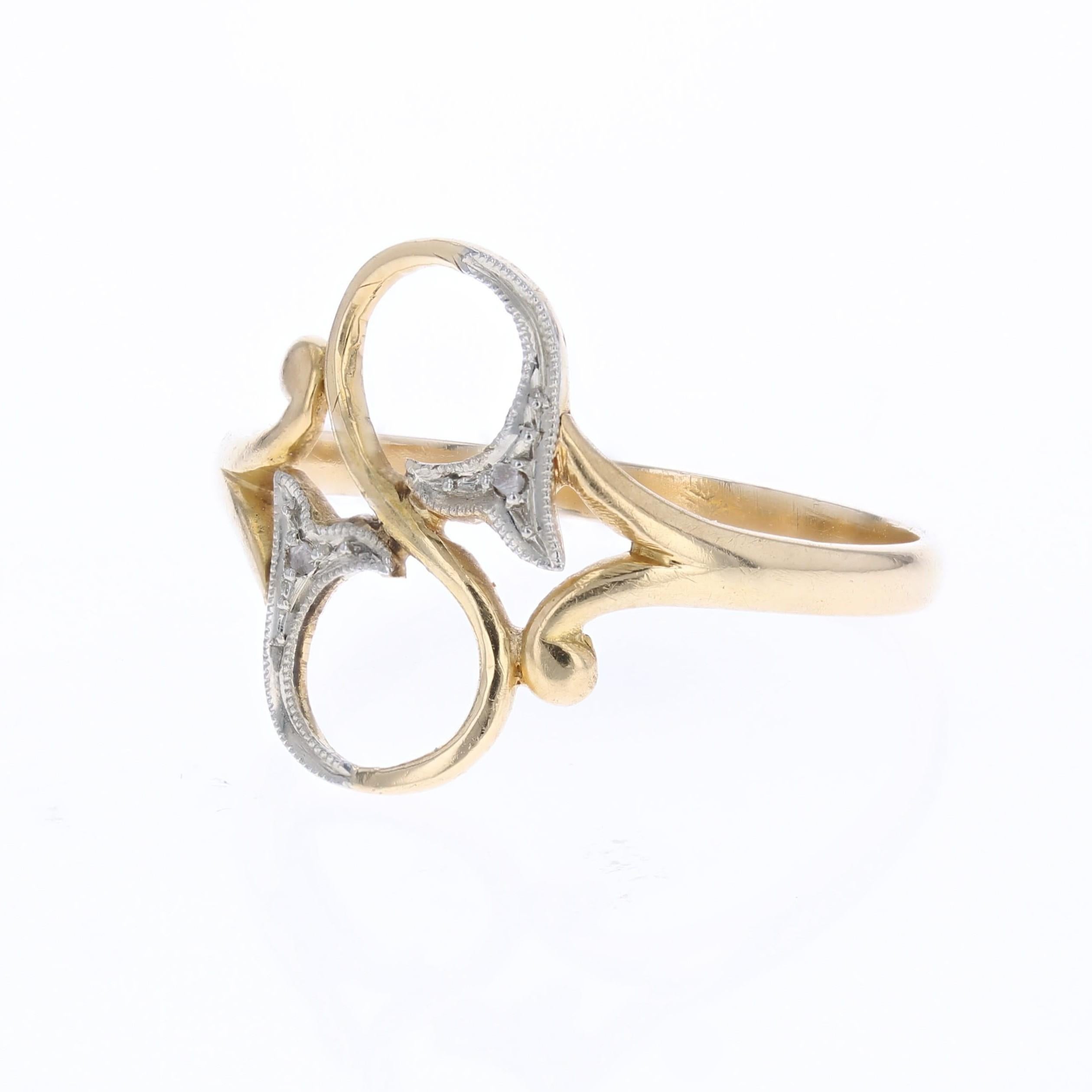 French 20th Century Diamonds 18 Karat Yellow Gold Openwork Ring Corte rosa en venta