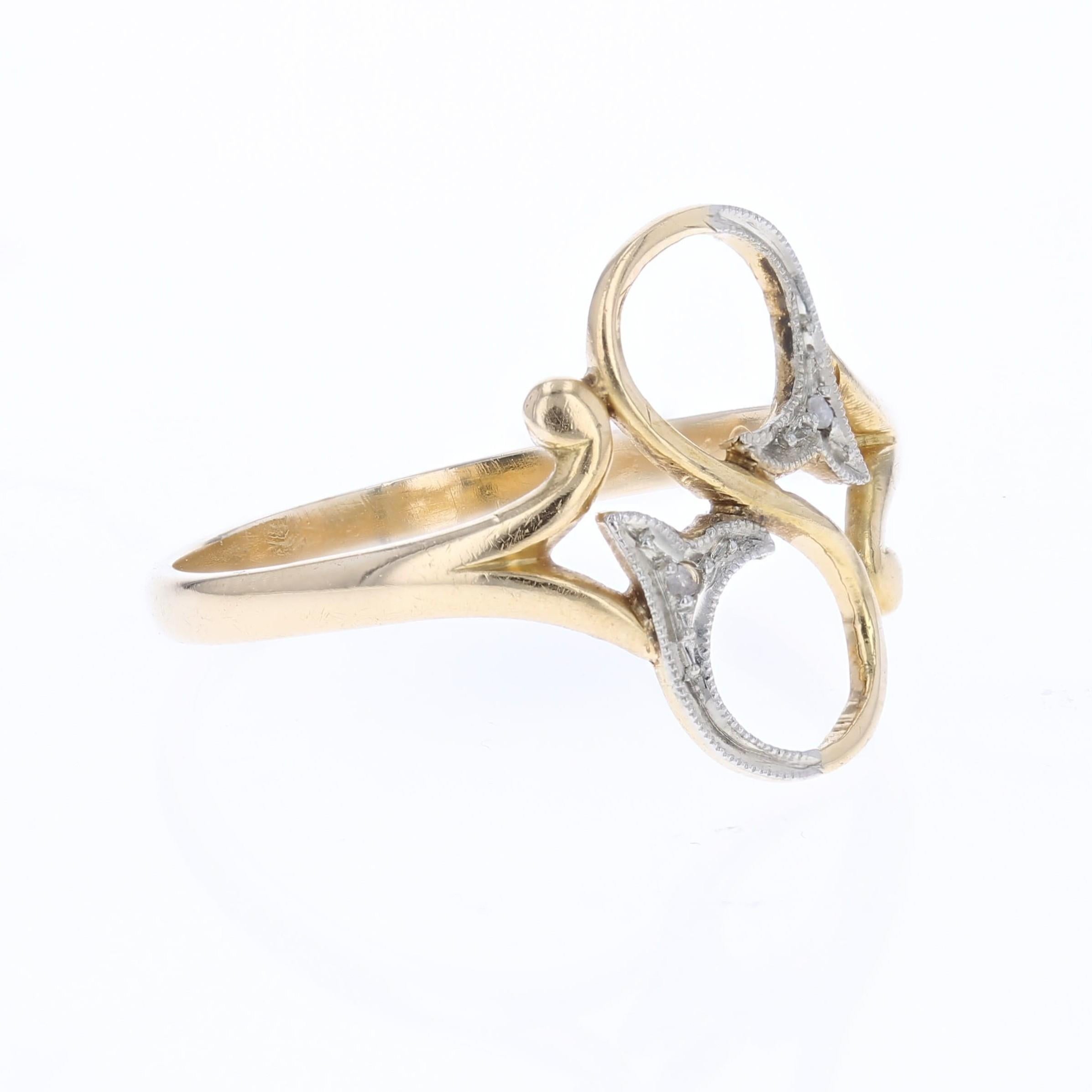 French 20th Century Diamonds 18 Karat Yellow Gold Openwork Ring en Bueno estado para la venta en Poitiers, FR