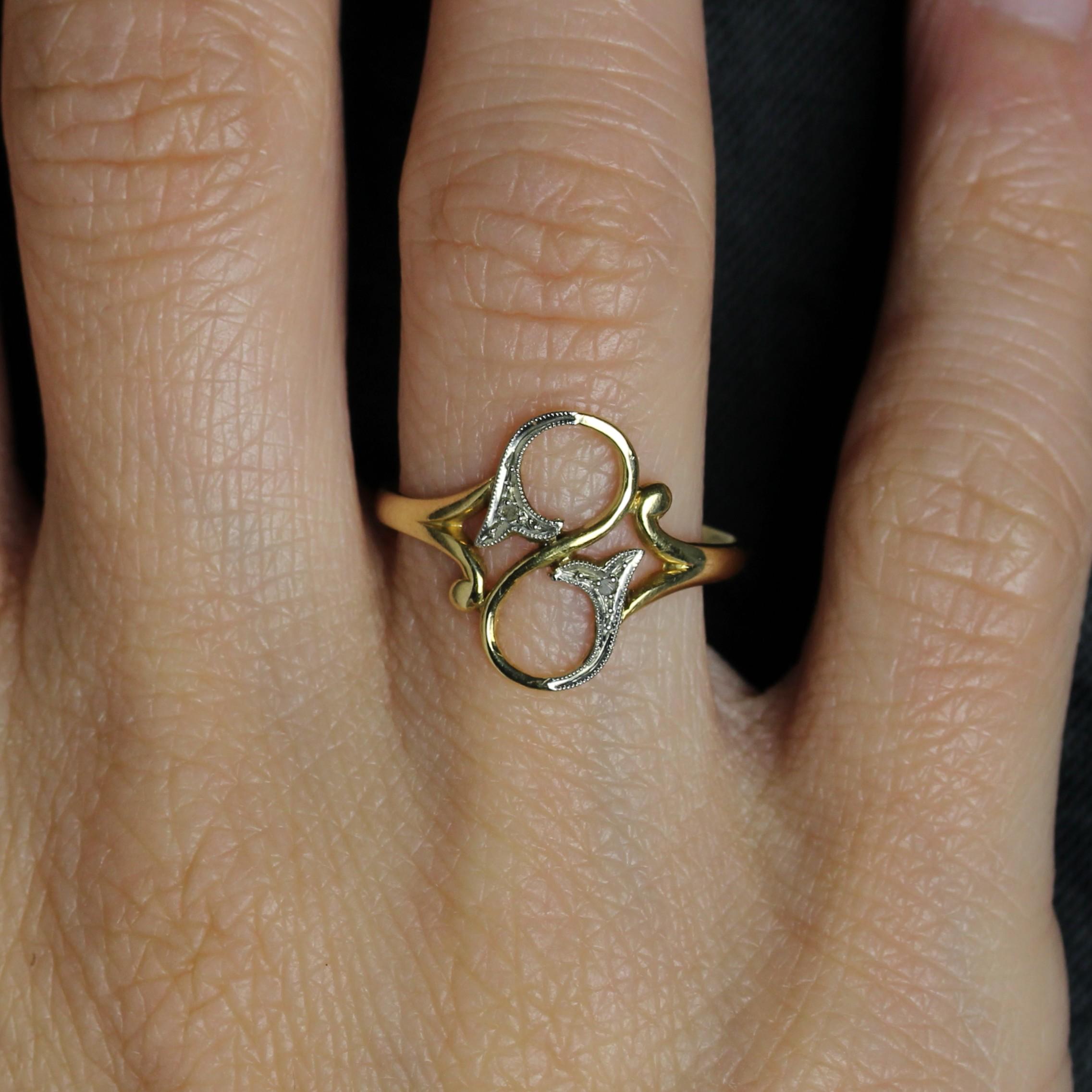 De las mujeres French 20th Century Diamonds 18 Karat Yellow Gold Openwork Ring en venta