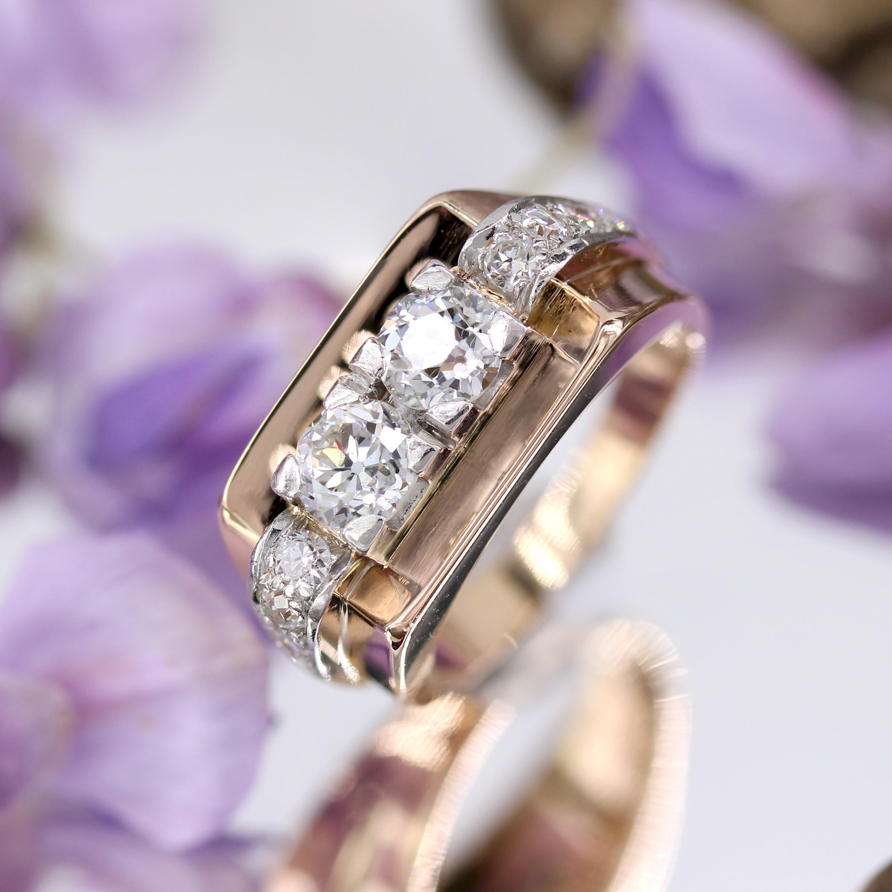 Bague Tank en or jaune 18 carats avec diamants du 20e siècle en vente 4