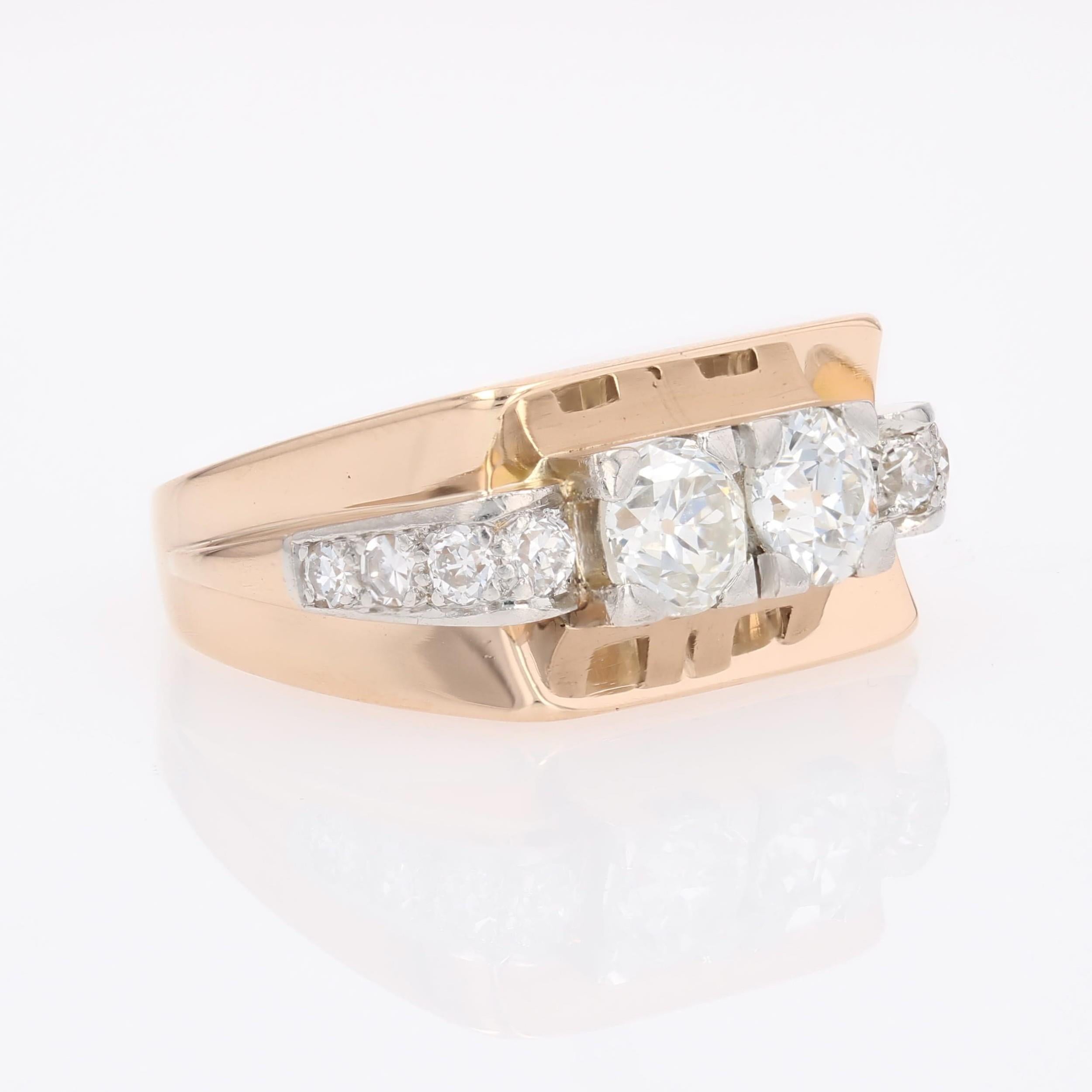 Bague Tank en or jaune 18 carats avec diamants du 20e siècle en vente 5