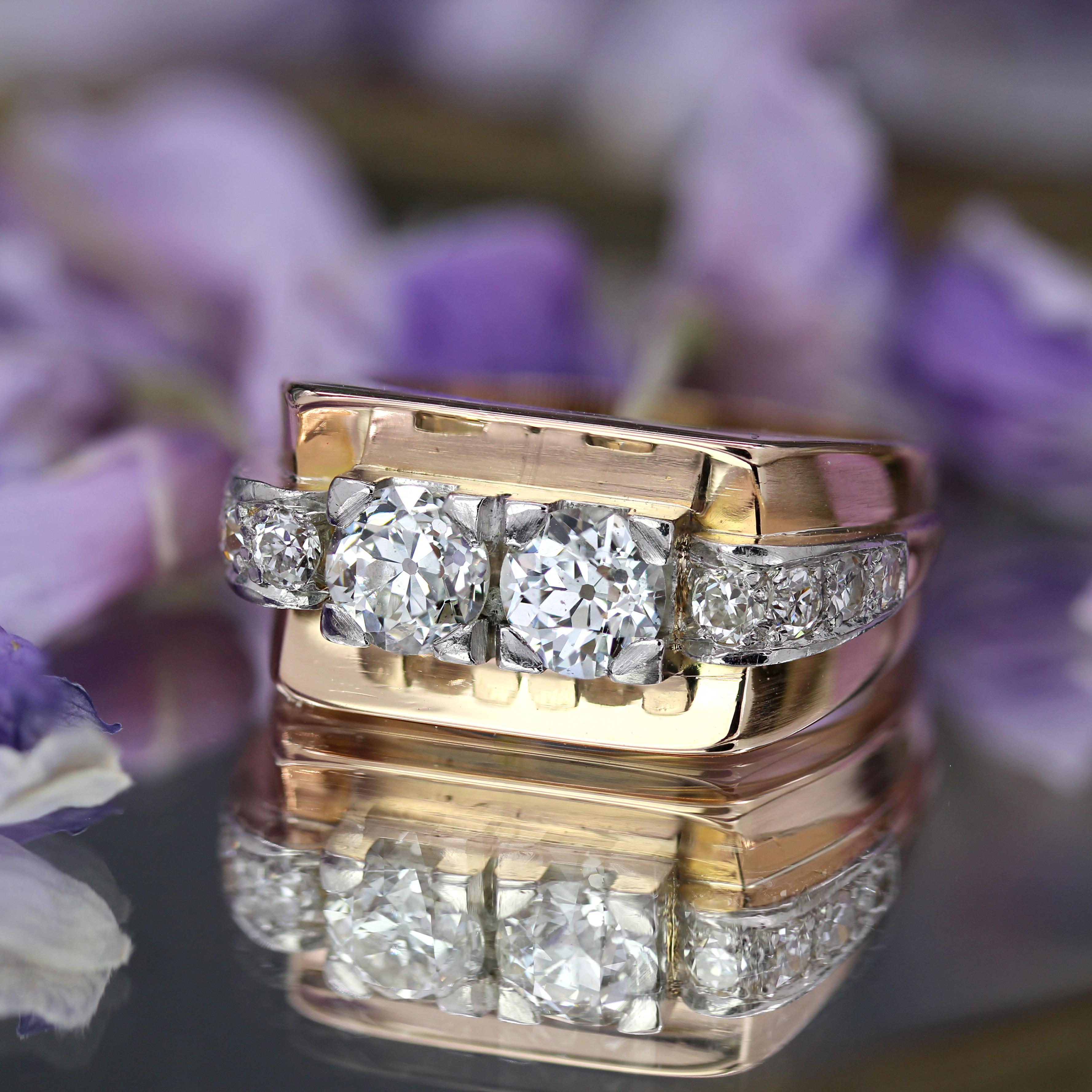 Bague Tank en or jaune 18 carats avec diamants du 20e siècle en vente 6